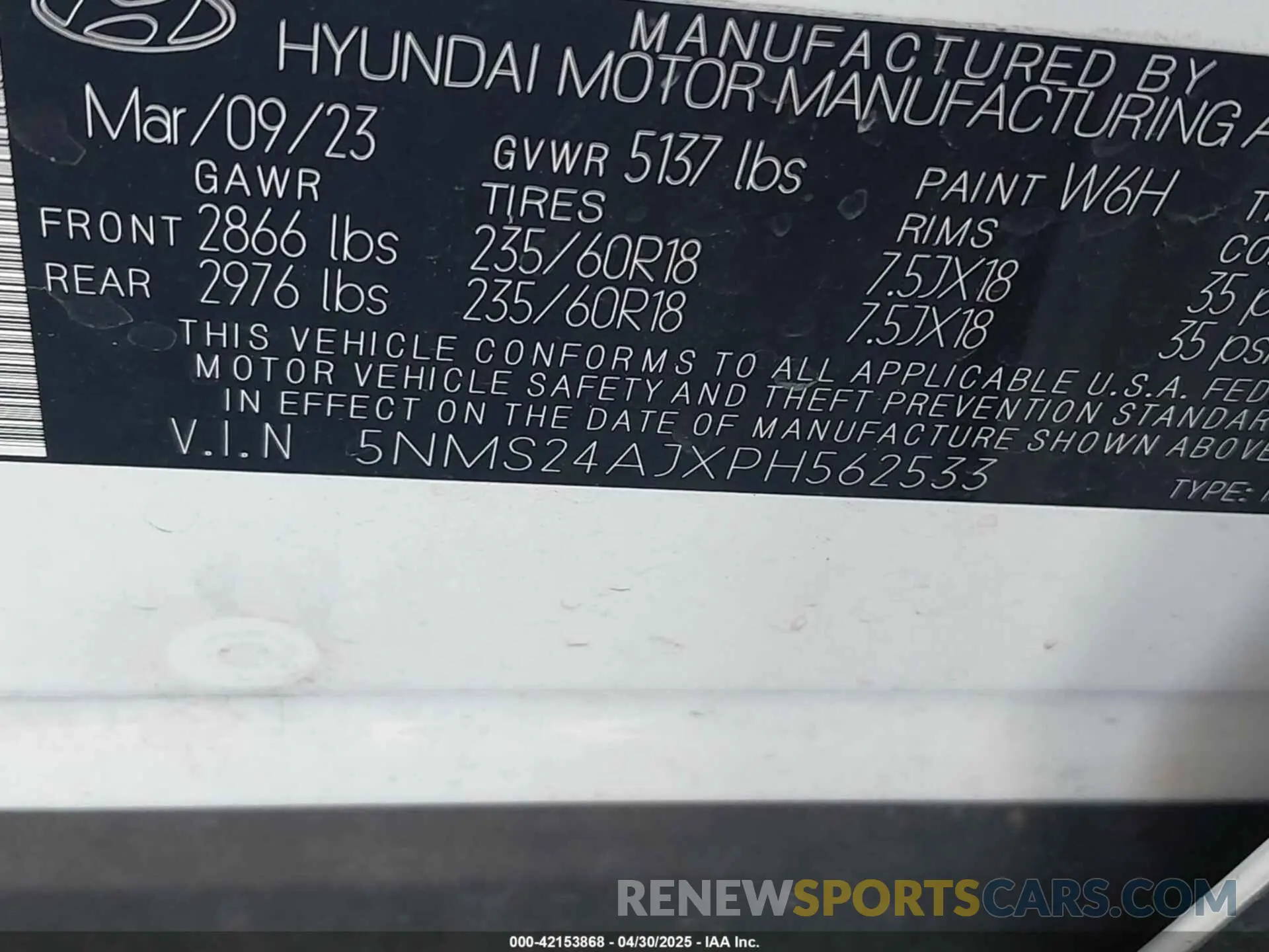 9 Фотография поврежденного автомобиля 5NMS24AJXPH562533 HYUNDAI SANTA FE 2023
