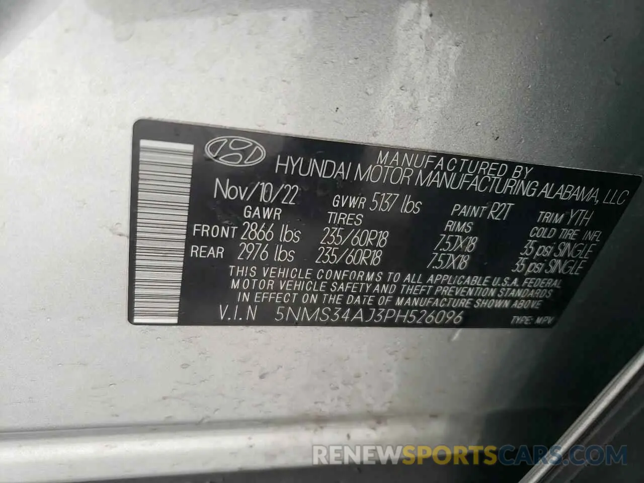 13 Фотография поврежденного автомобиля 5NMS34AJ3PH526096 HYUNDAI SANTA FE 2023