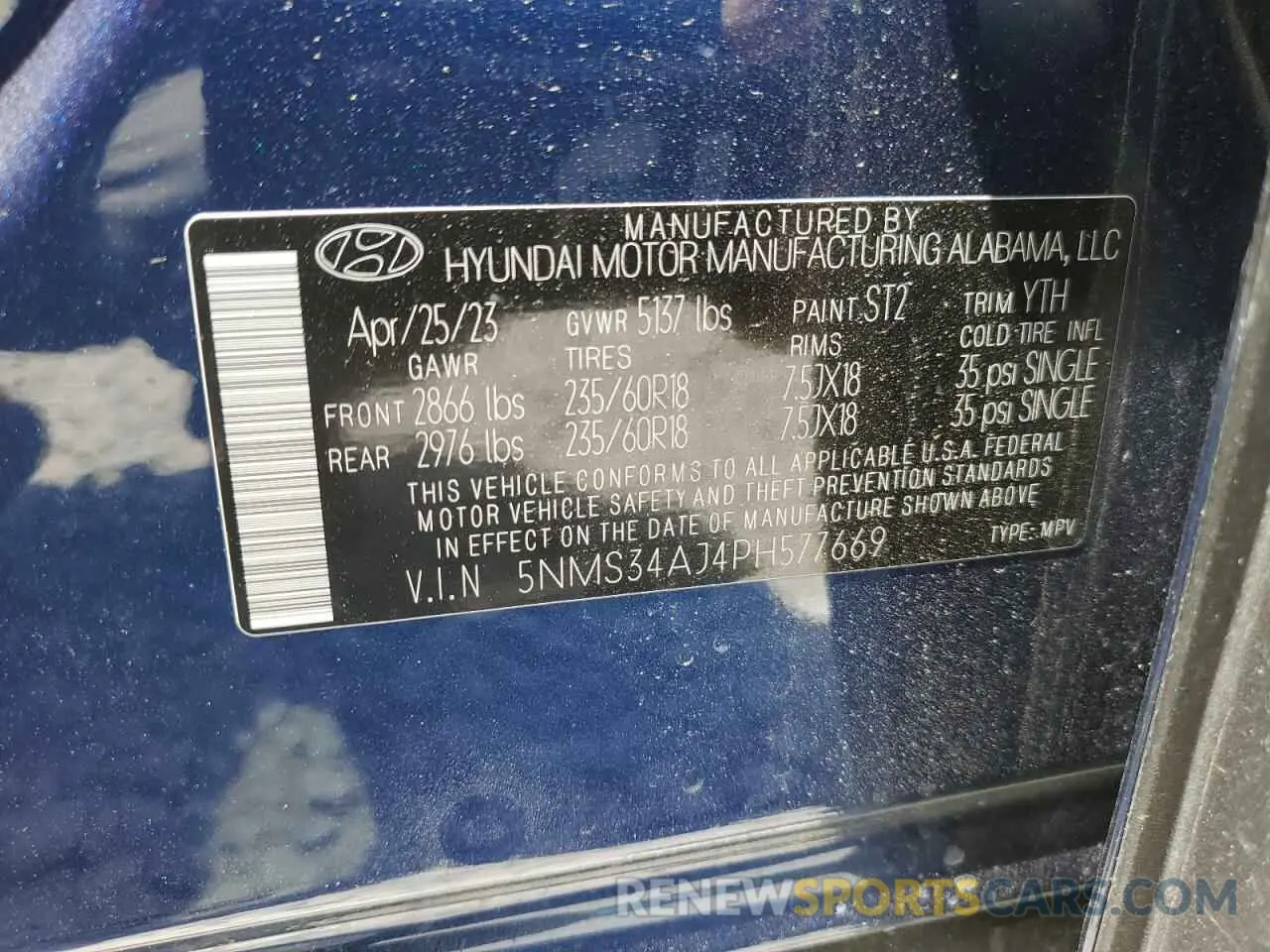 14 Photograph of a damaged car 5NMS34AJ4PH577669 HYUNDAI SANTA FE 2023