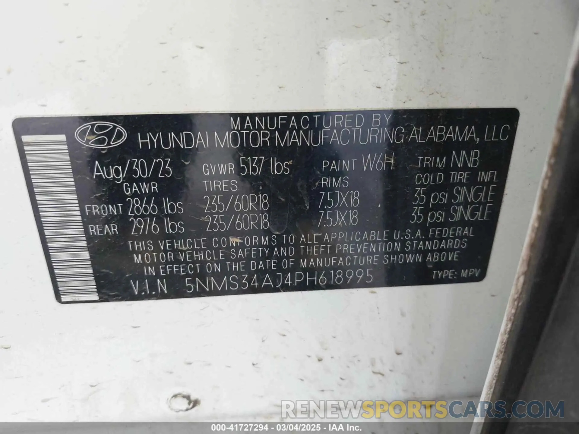 9 Фотография поврежденного автомобиля 5NMS34AJ4PH618995 HYUNDAI SANTA FE 2023