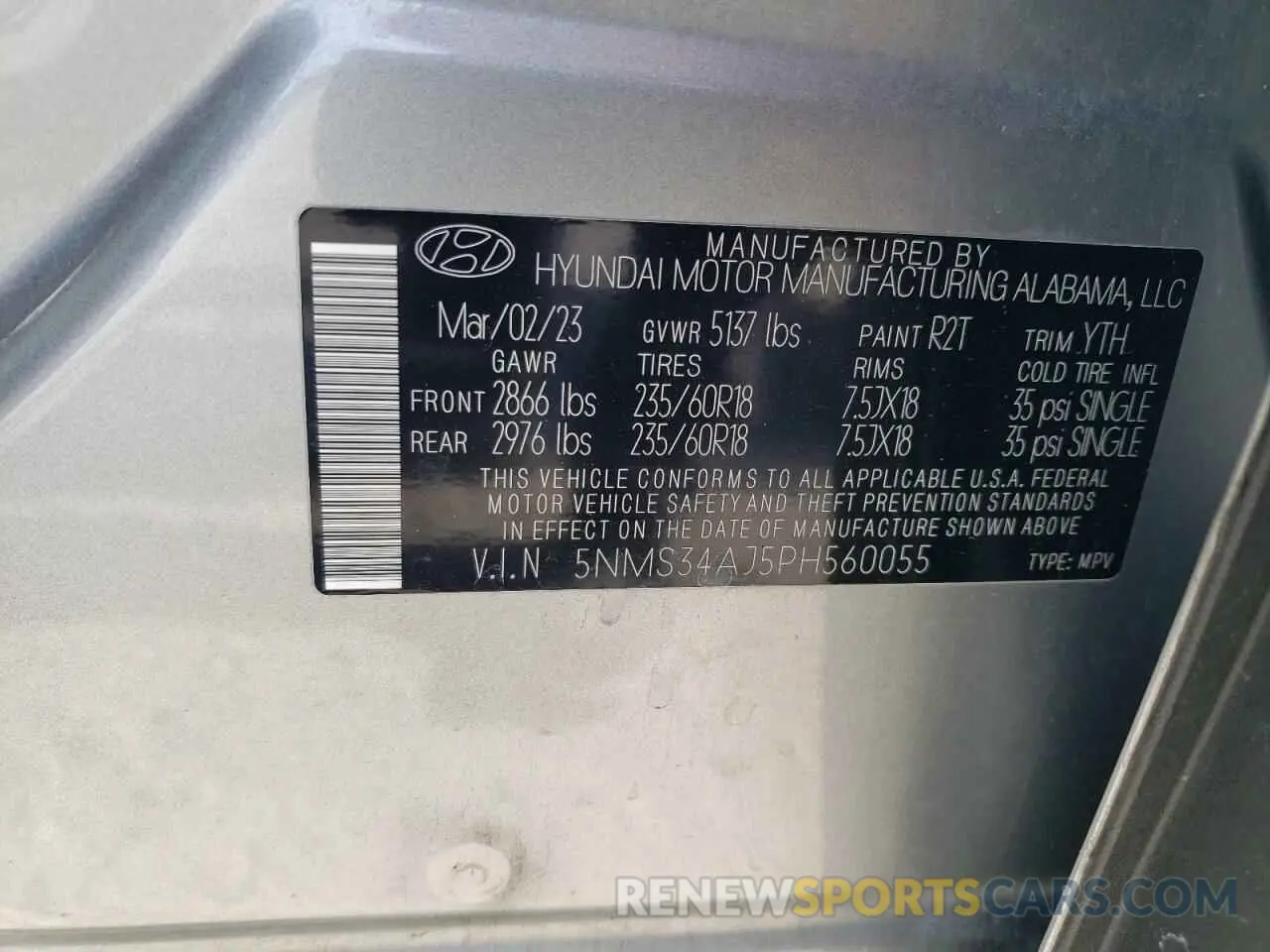 14 Photograph of a damaged car 5NMS34AJ5PH560055 HYUNDAI SANTA FE 2023