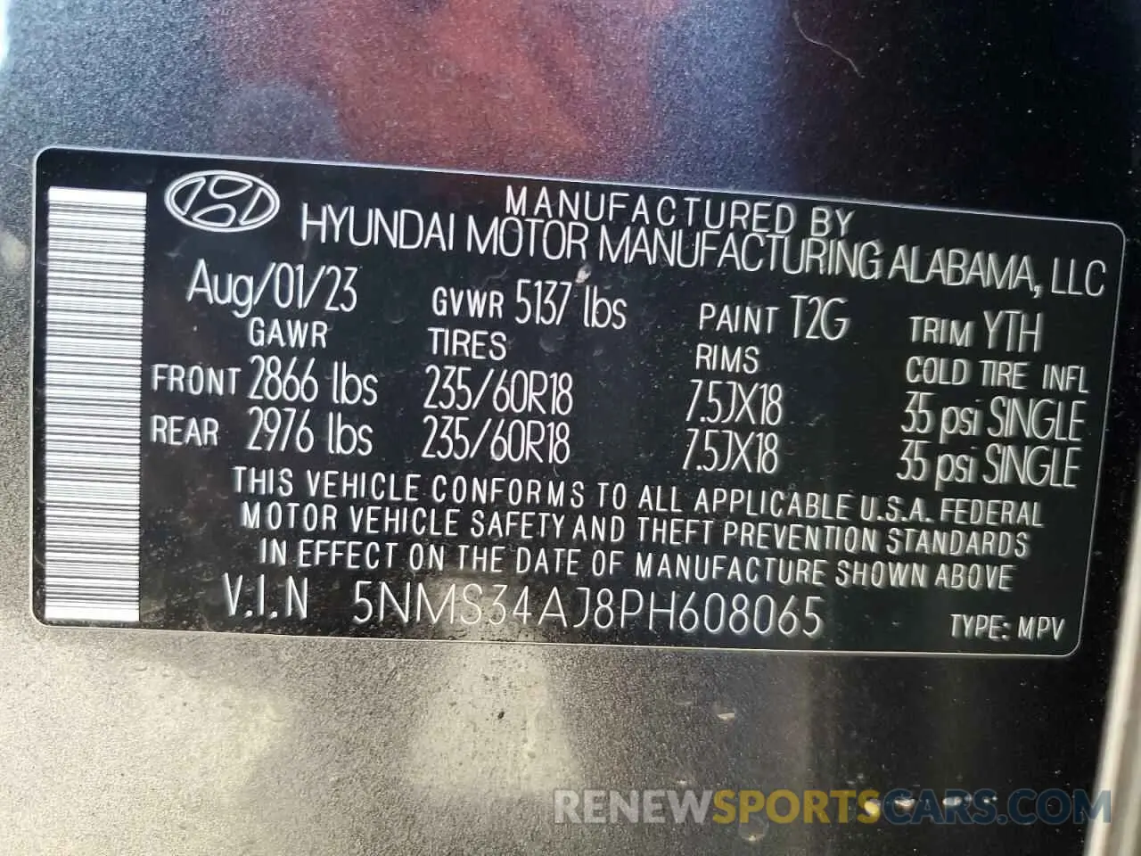 14 Фотография поврежденного автомобиля 5NMS34AJ8PH608065 HYUNDAI SANTA FE 2023