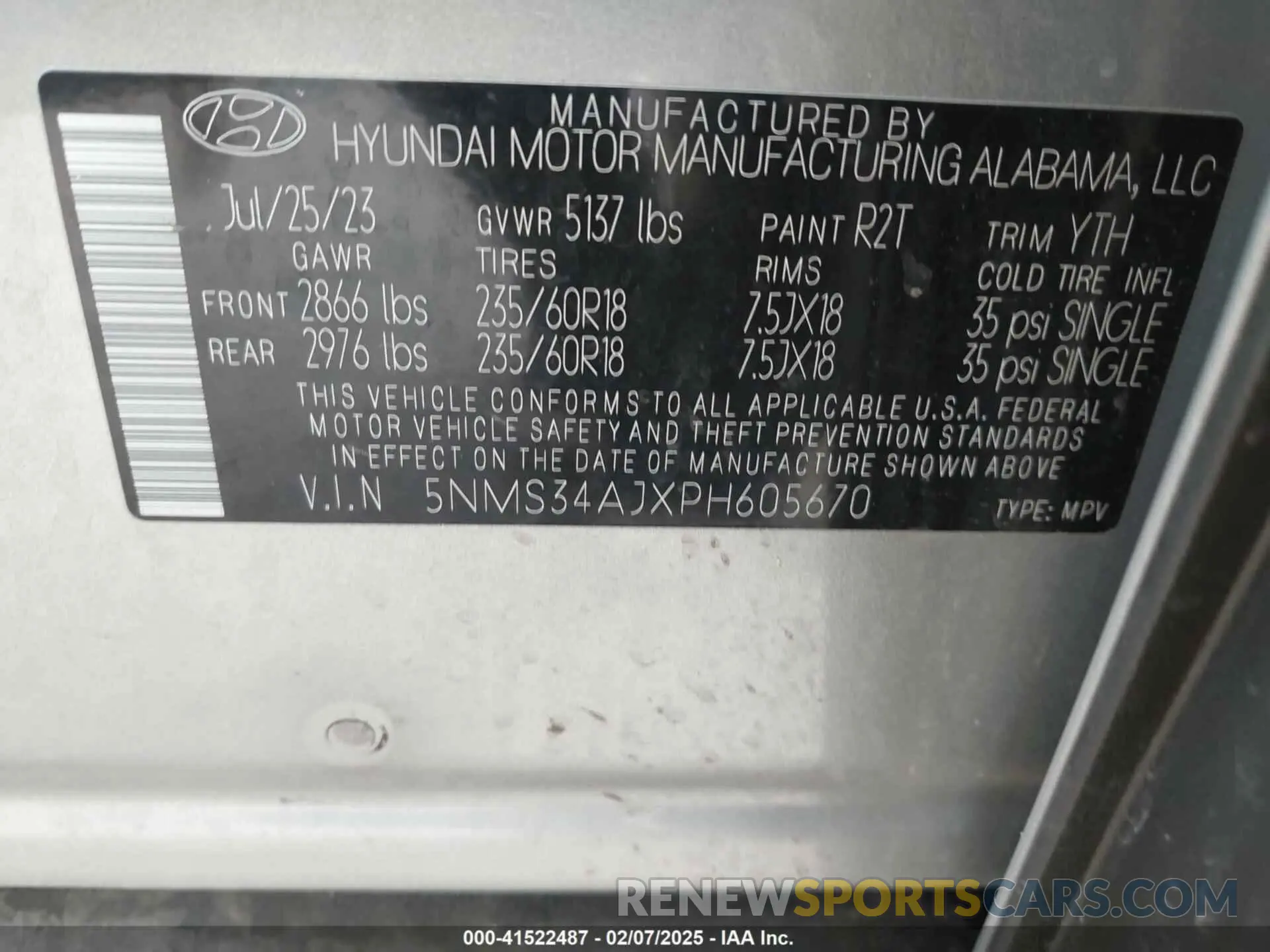 9 Фотография поврежденного автомобиля 5NMS34AJXPH605670 HYUNDAI SANTA FE 2023