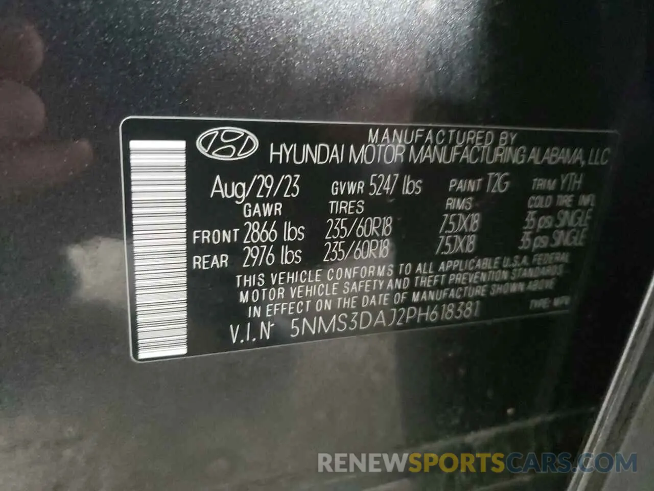14 Фотография поврежденного автомобиля 5NMS3DAJ2PH618381 HYUNDAI SANTA FE 2023