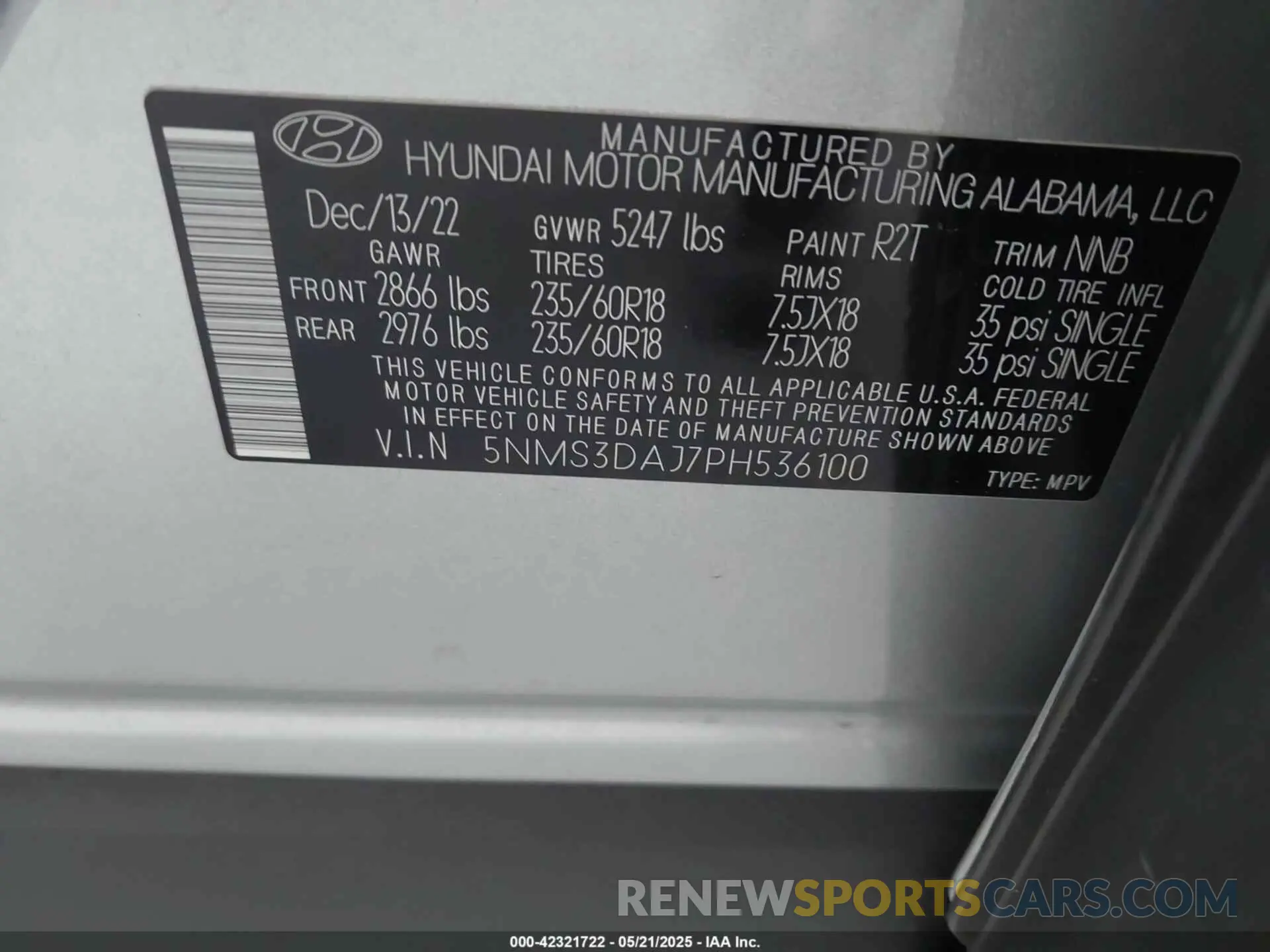9 Фотография поврежденного автомобиля 5NMS3DAJ7PH536100 HYUNDAI SANTA FE 2023