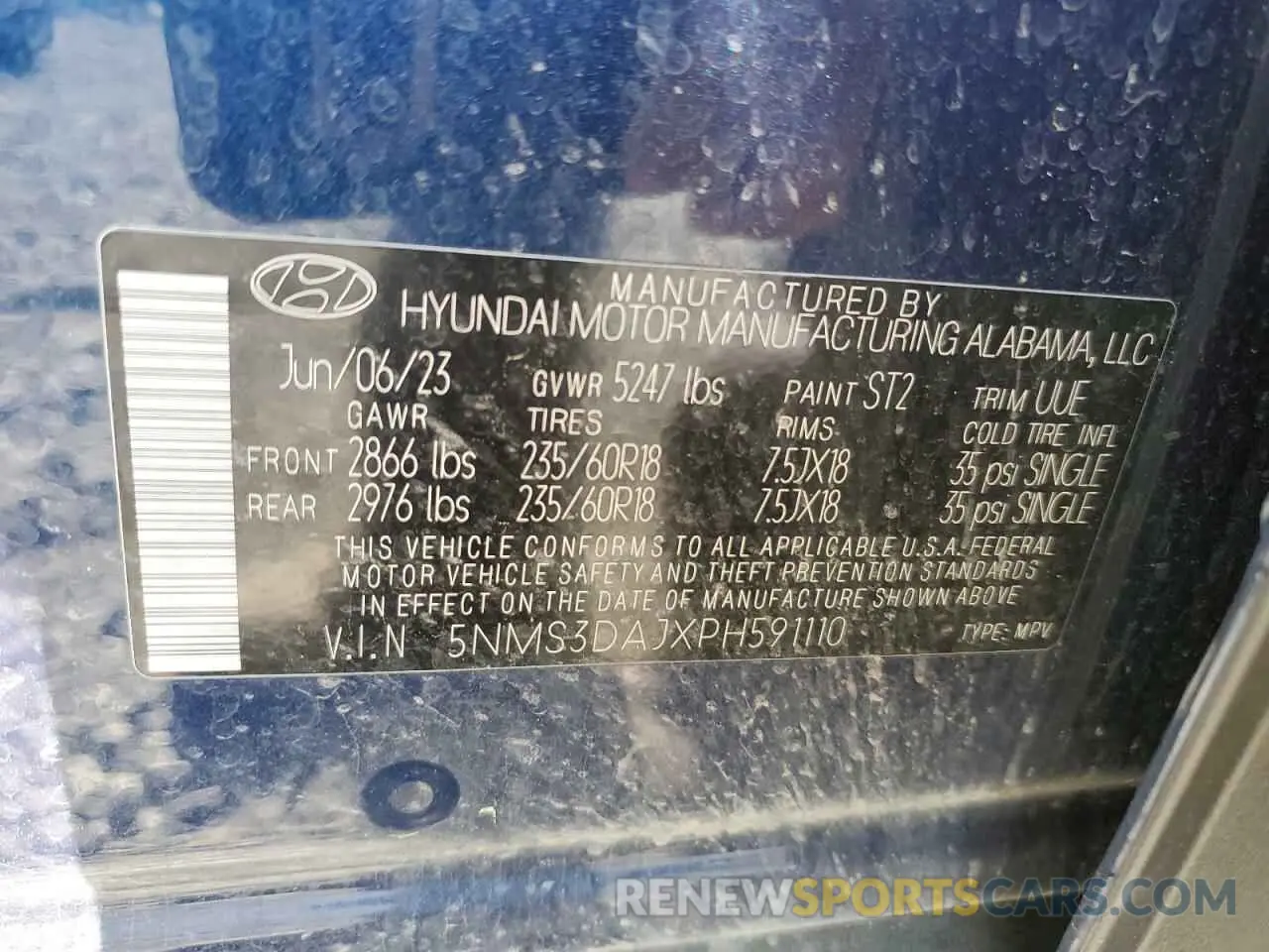13 Photograph of a damaged car 5NMS3DAJXPH591110 HYUNDAI SANTA FE 2023