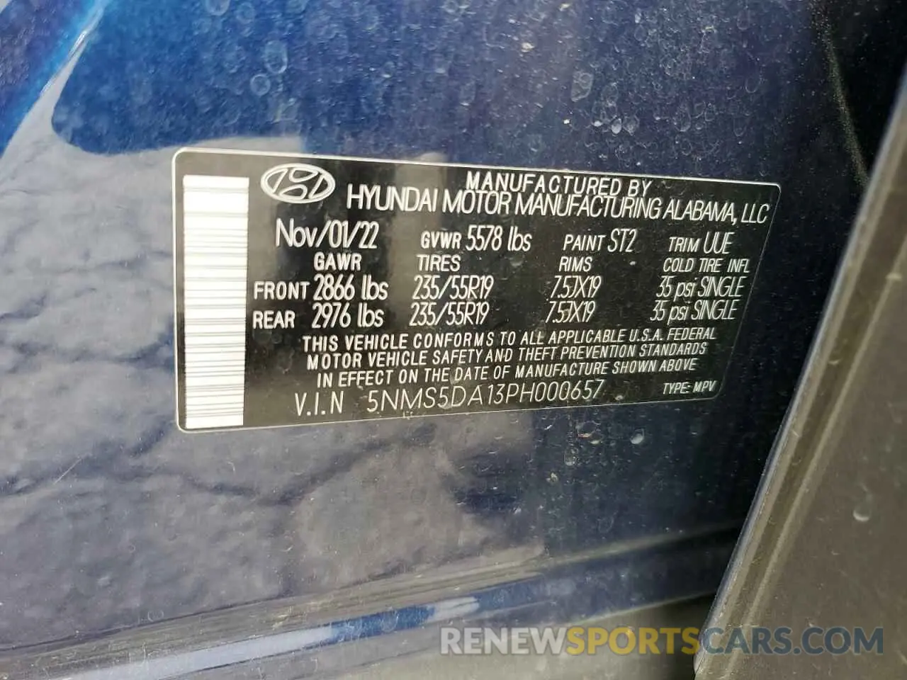 13 Photograph of a damaged car 5NMS5DA13PH000657 HYUNDAI SANTA FE 2023