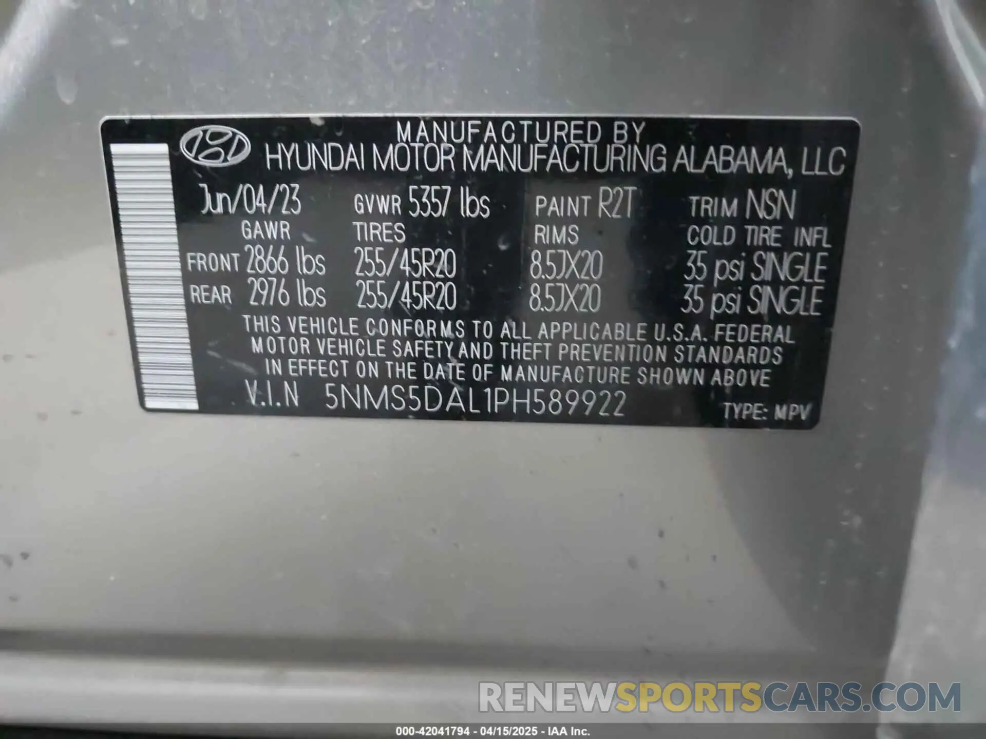 9 Фотография поврежденного автомобиля 5NMS5DAL1PH589922 HYUNDAI SANTA FE 2023