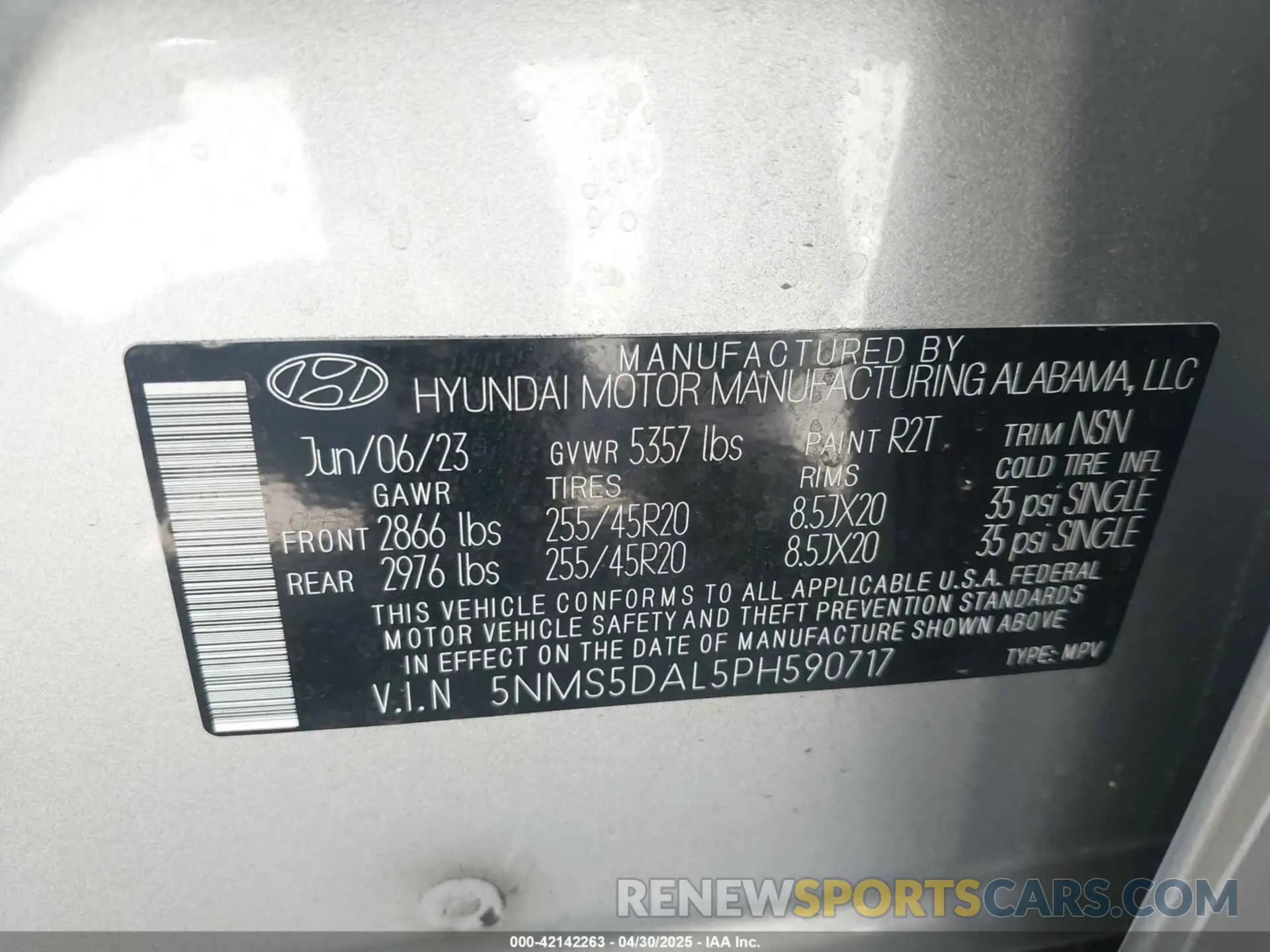 9 Фотография поврежденного автомобиля 5NMS5DAL5PH590717 HYUNDAI SANTA FE 2023