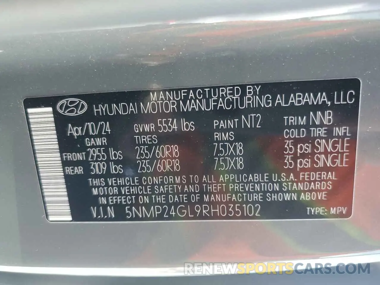 16 Photograph of a damaged car 5NMP24GL9RH035102 HYUNDAI SANTA FE 2024