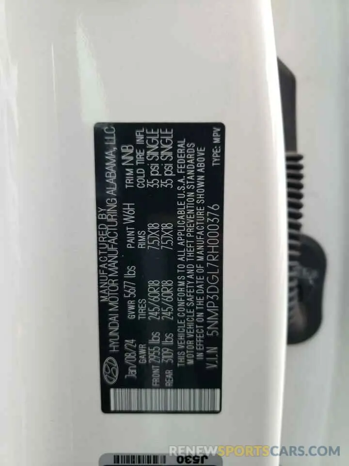 13 Фотография поврежденного автомобиля 5NMP3DGL7RH000376 HYUNDAI SANTA FE 2024