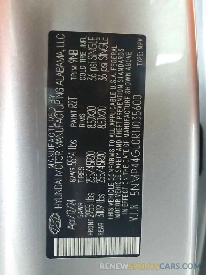 13 Photograph of a damaged car 5NMP44GL0RH035600 HYUNDAI SANTA FE 2024