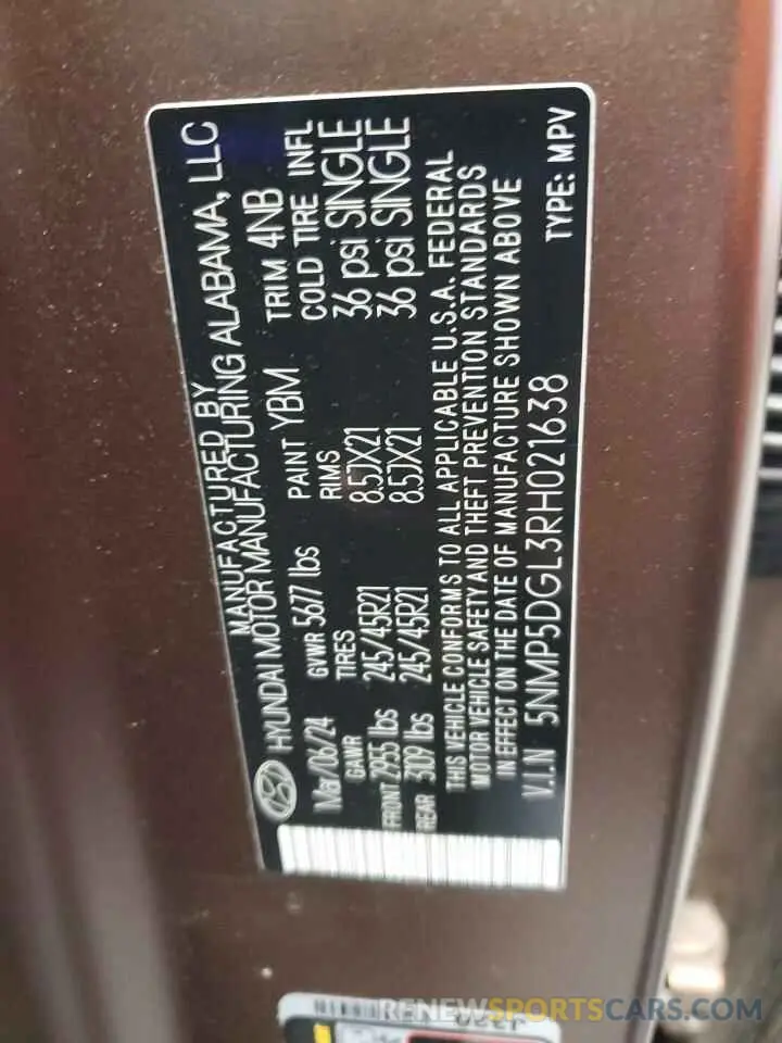 14 Фотография поврежденного автомобиля 5NMP5DGL3RH021638 HYUNDAI SANTA FE 2024