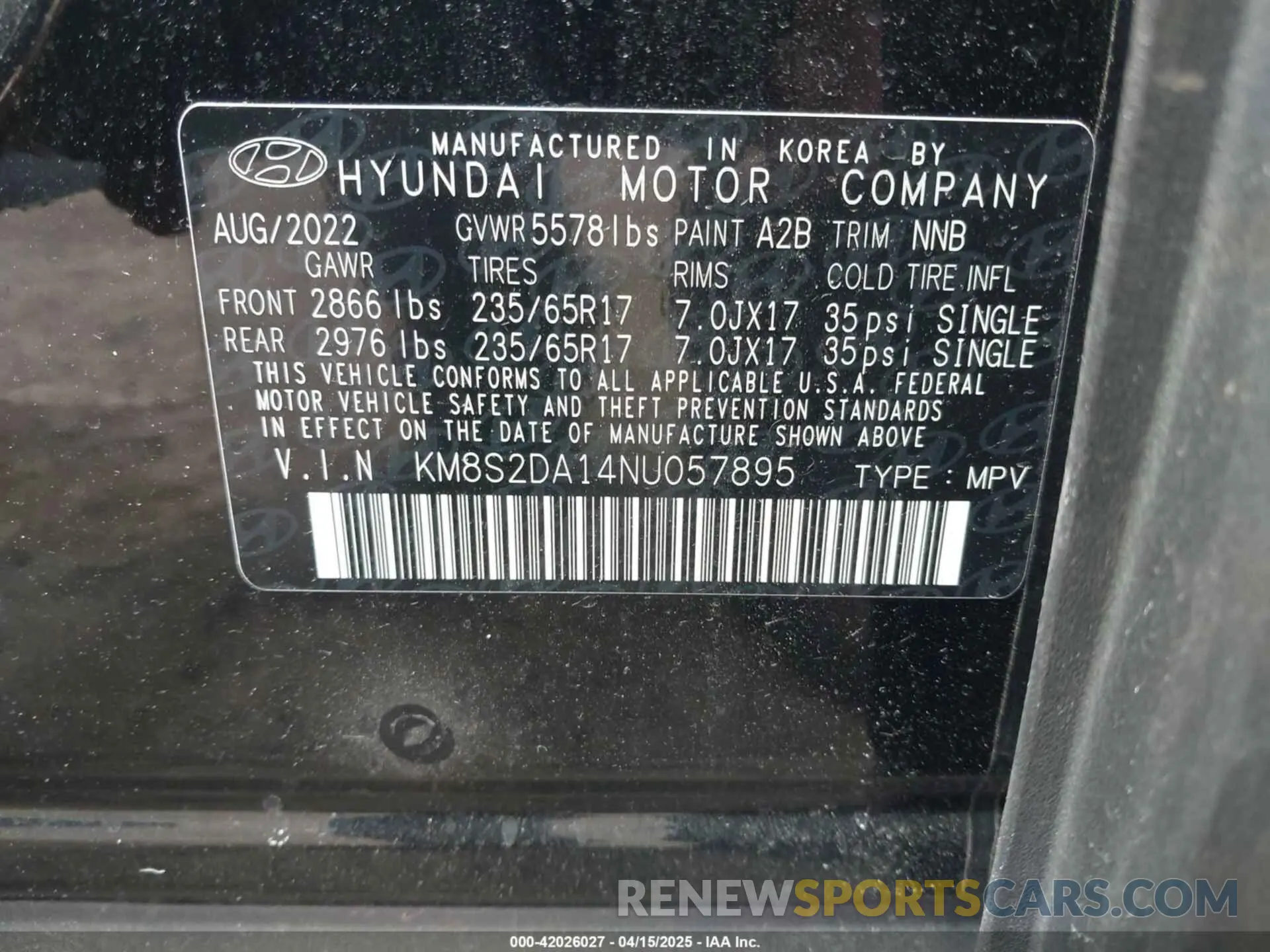 9 Фотография поврежденного автомобиля KM8S2DA14NU057895 HYUNDAI SANTA FE HYBRID 2022