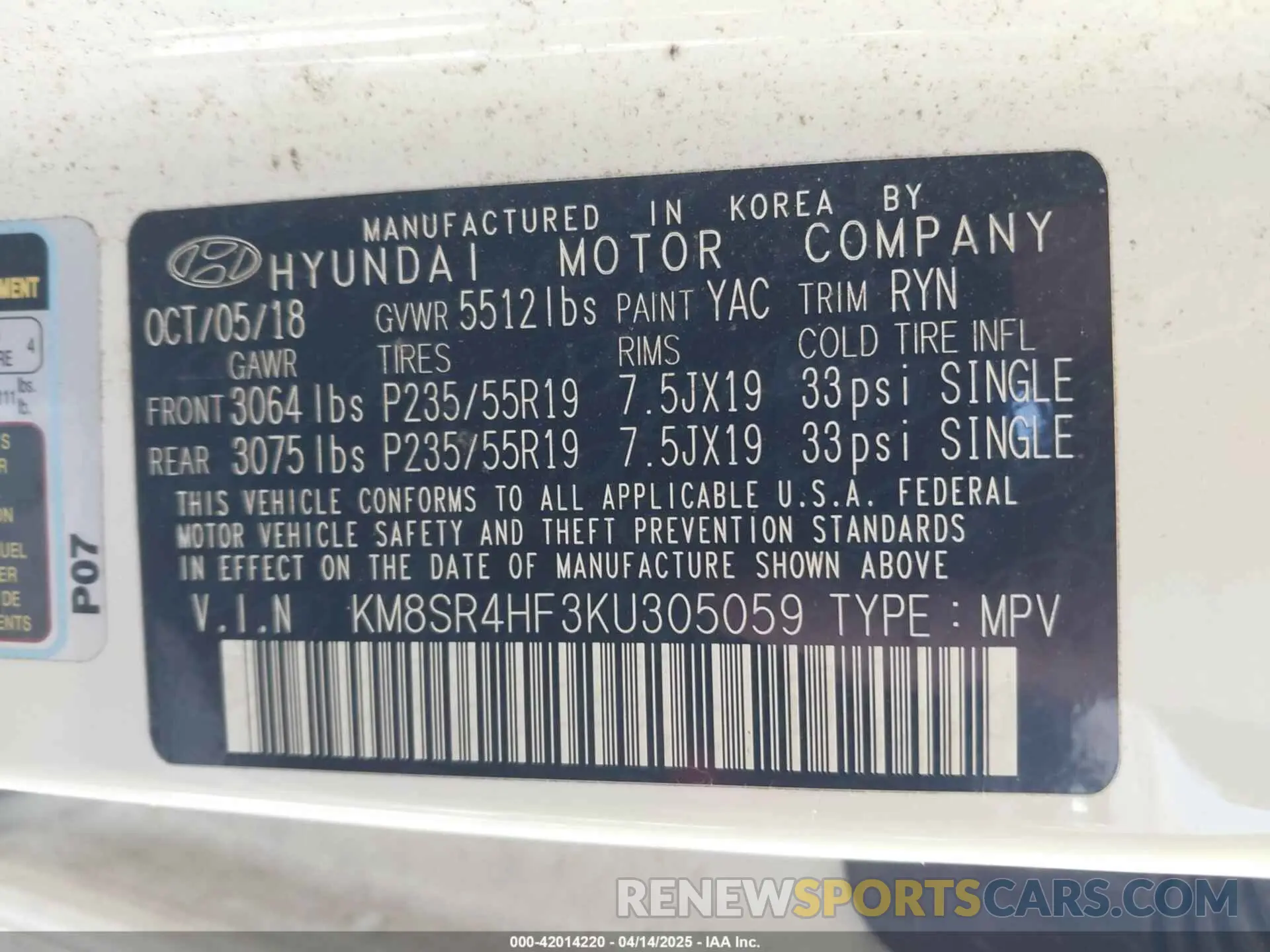 9 Фотография поврежденного автомобиля KM8SR4HF3KU305059 HYUNDAI SANTA FE XL 2019