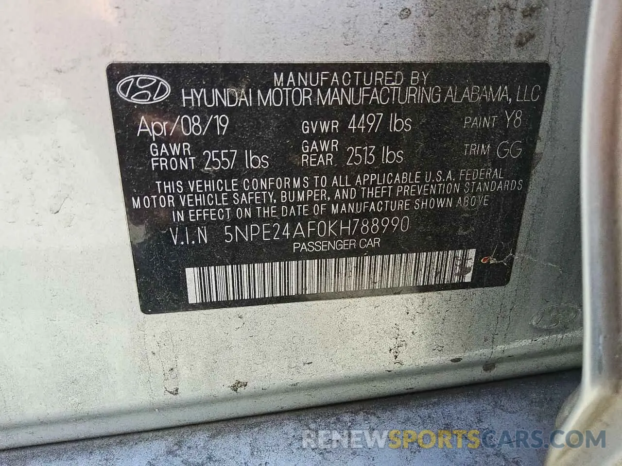 12 Photograph of a damaged car 5NPE24AF0KH788990 HYUNDAI SONATA 2019