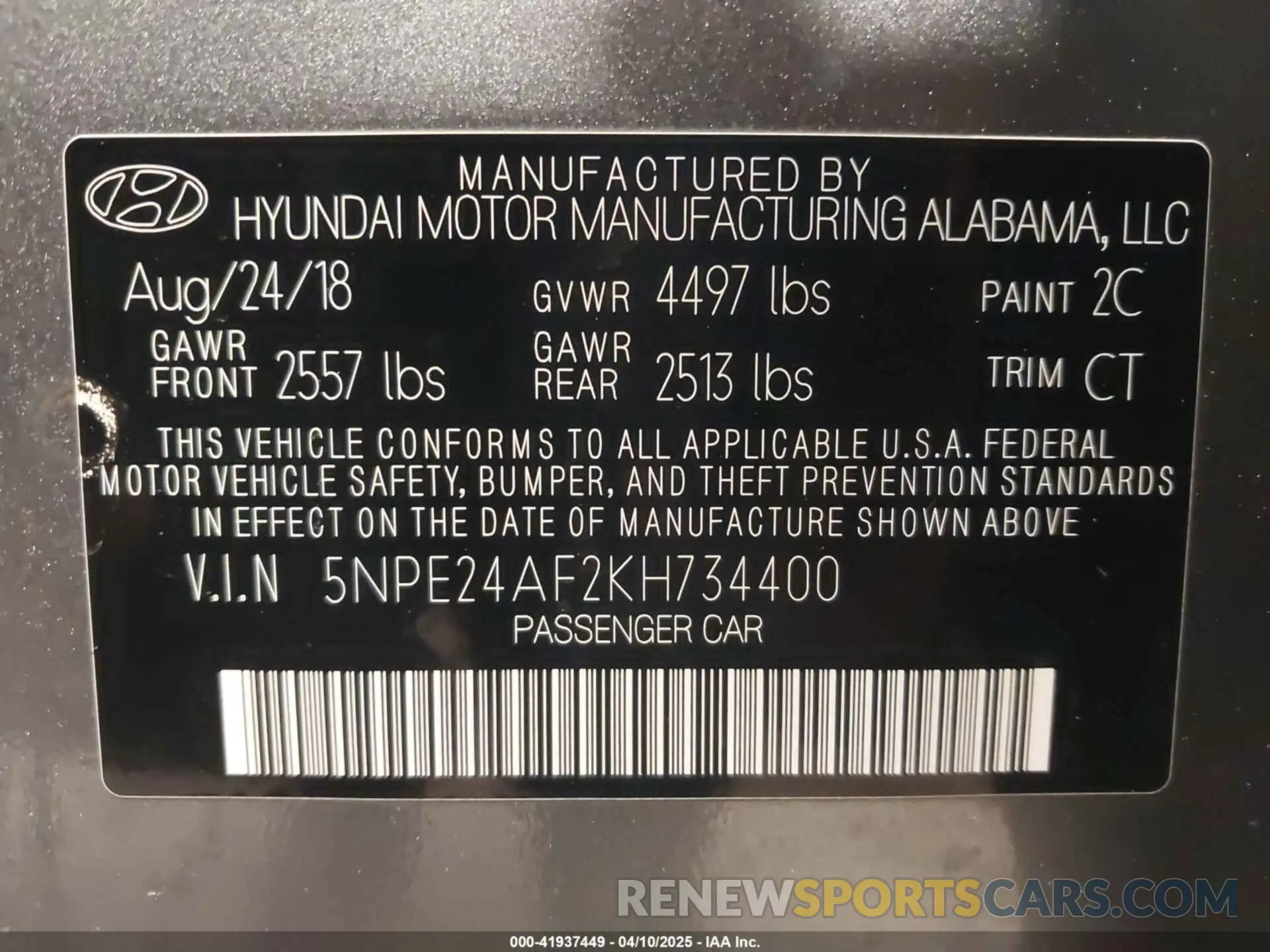 9 Photograph of a damaged car 5NPE24AF2KH734400 HYUNDAI SONATA 2019