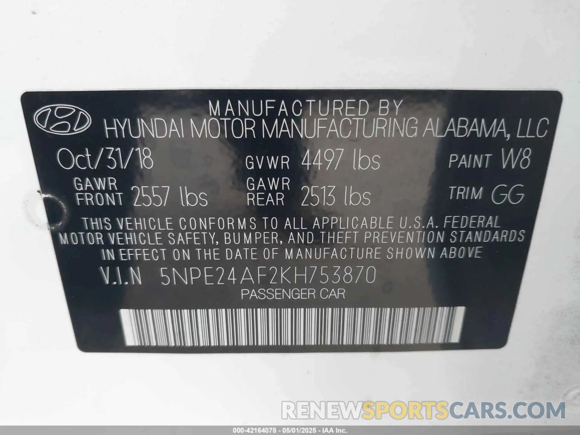 9 Фотография поврежденного автомобиля 5NPE24AF2KH753870 HYUNDAI SONATA 2019