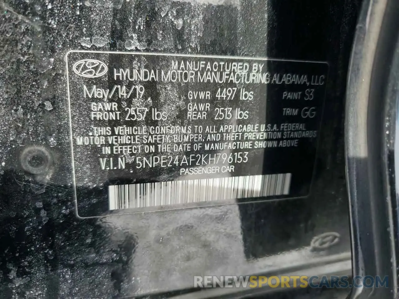 13 Photograph of a damaged car 5NPE24AF2KH796153 HYUNDAI SONATA 2019