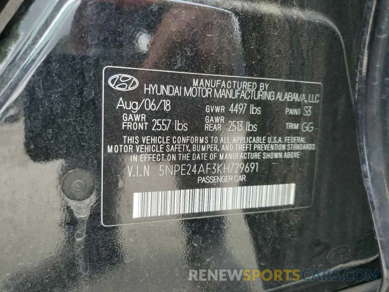 14 Photograph of a damaged car 5NPE24AF3KH729691 HYUNDAI SONATA 2019