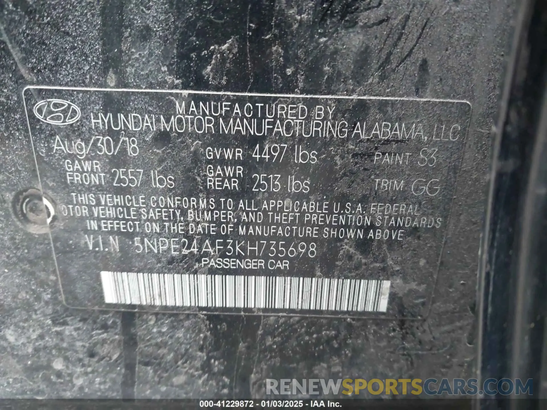 9 Фотография поврежденного автомобиля 5NPE24AF3KH735698 HYUNDAI SONATA 2019