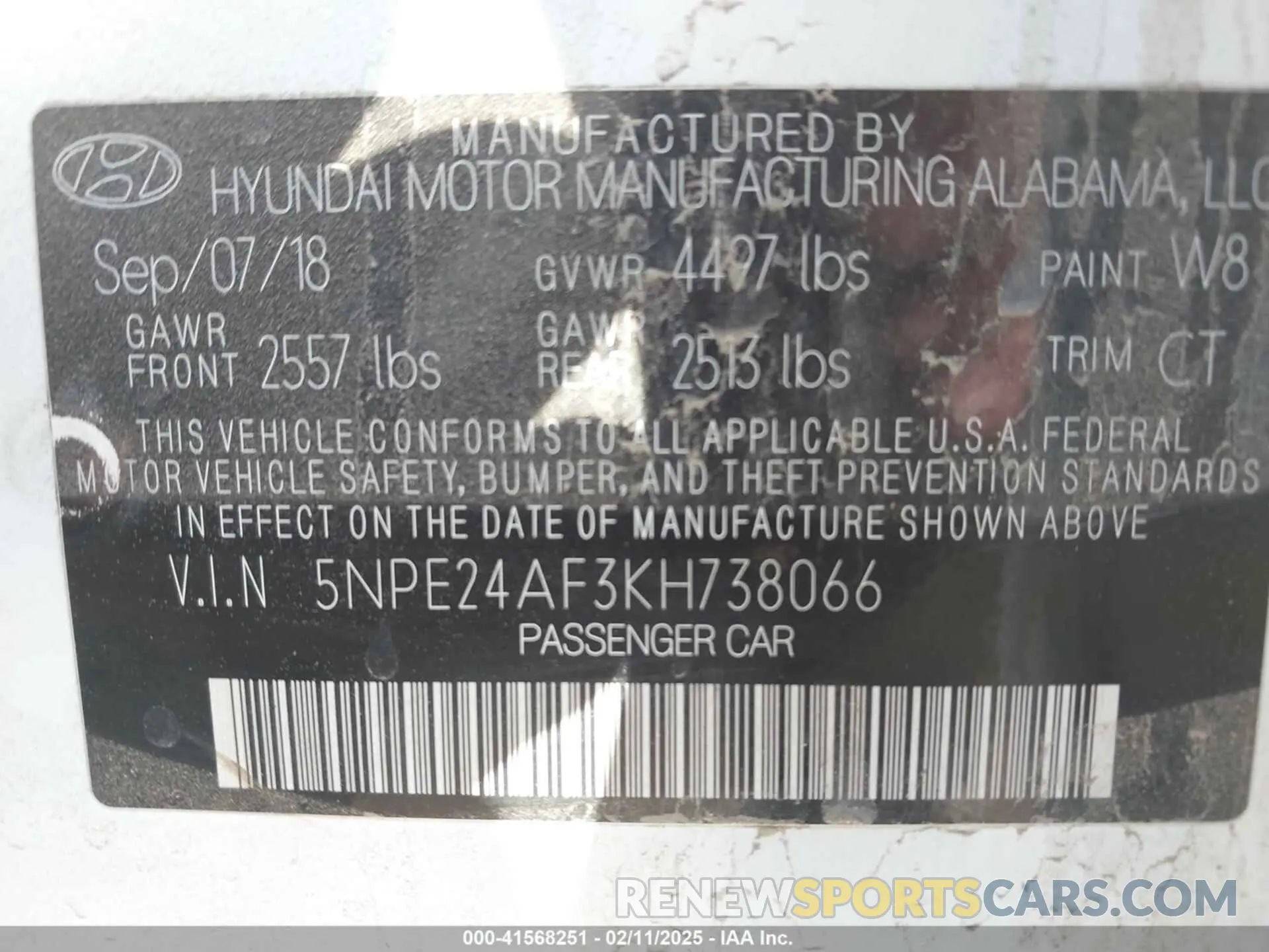 9 Фотография поврежденного автомобиля 5NPE24AF3KH738066 HYUNDAI SONATA 2019