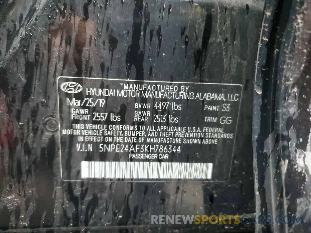 12 Photograph of a damaged car 5NPE24AF3KH786344 HYUNDAI SONATA 2019