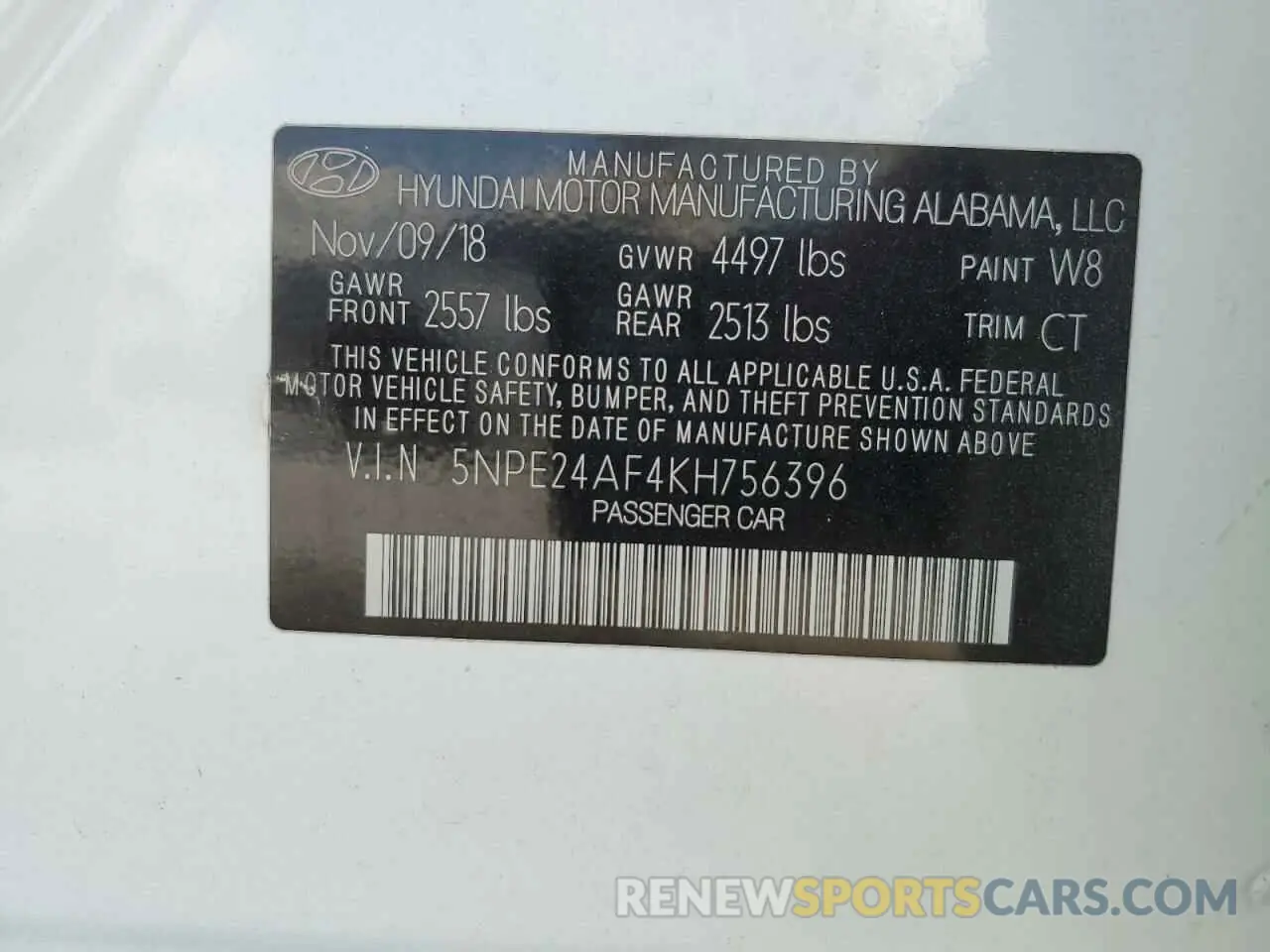 12 Photograph of a damaged car 5NPE24AF4KH756396 HYUNDAI SONATA 2019