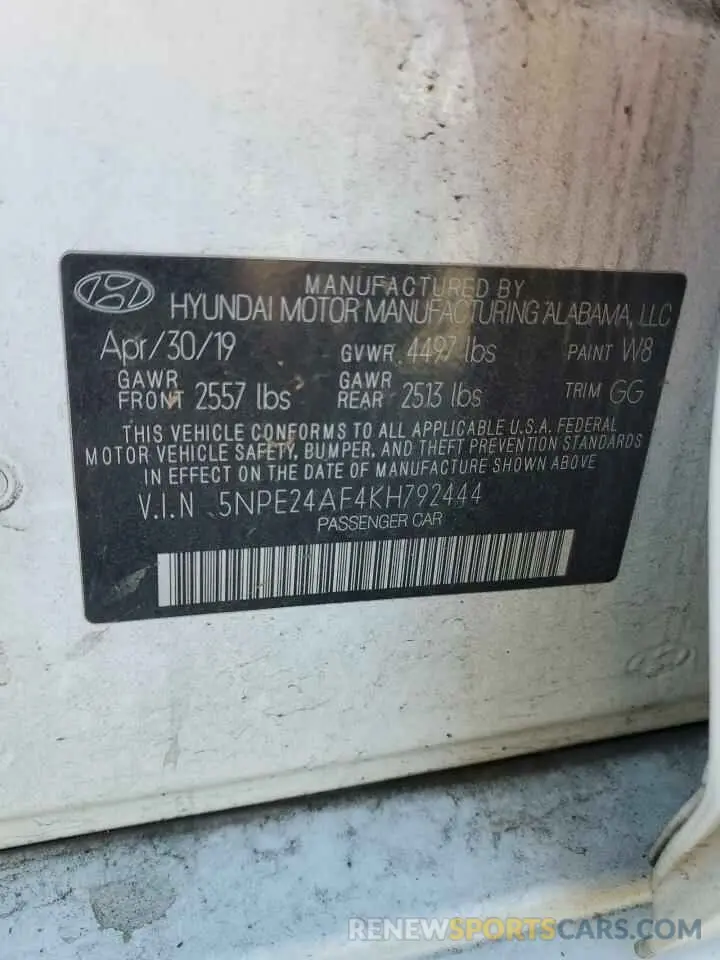 12 Photograph of a damaged car 5NPE24AF4KH792444 HYUNDAI SONATA 2019