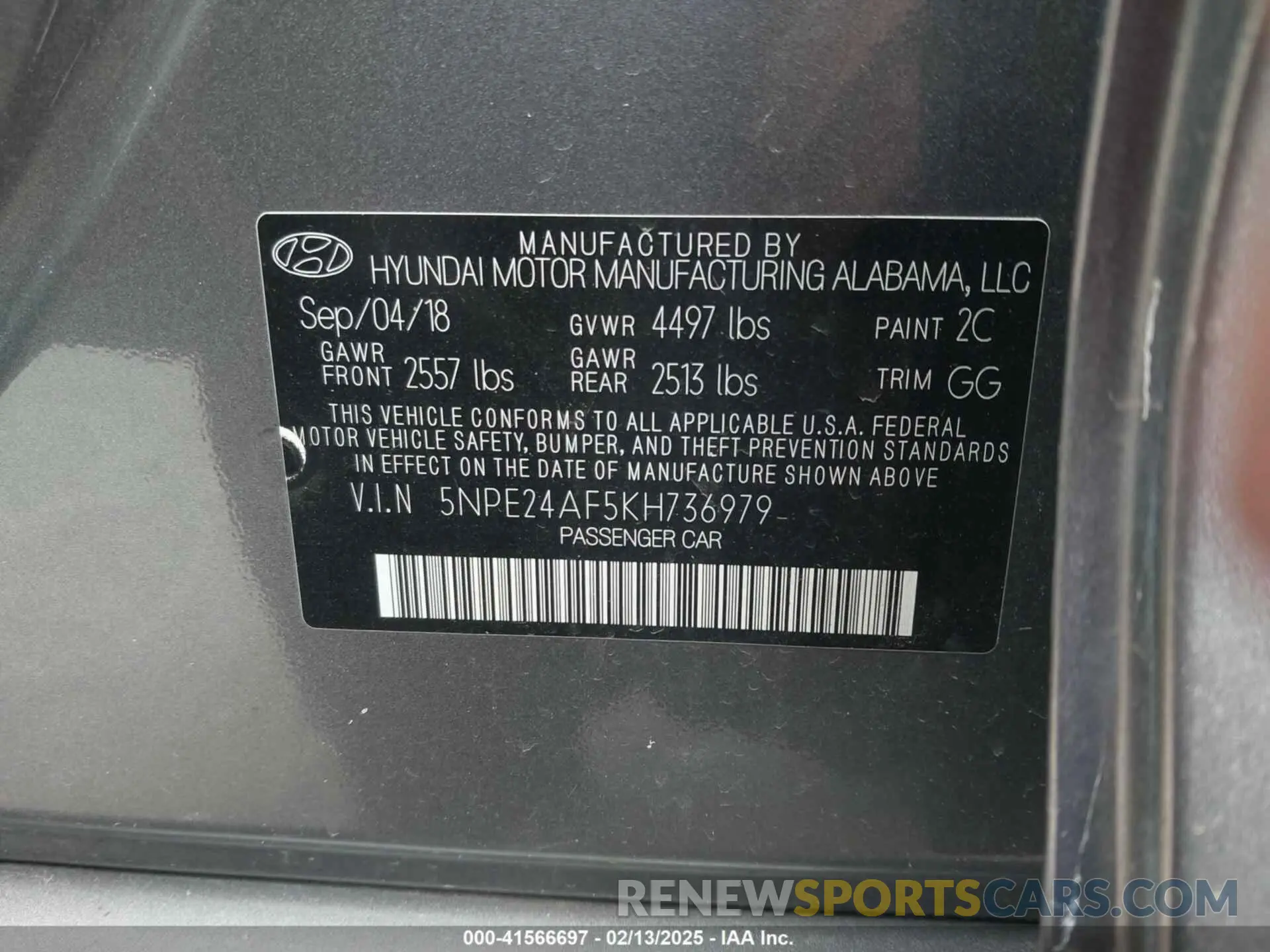 9 Фотография поврежденного автомобиля 5NPE24AF5KH736979 HYUNDAI SONATA 2019