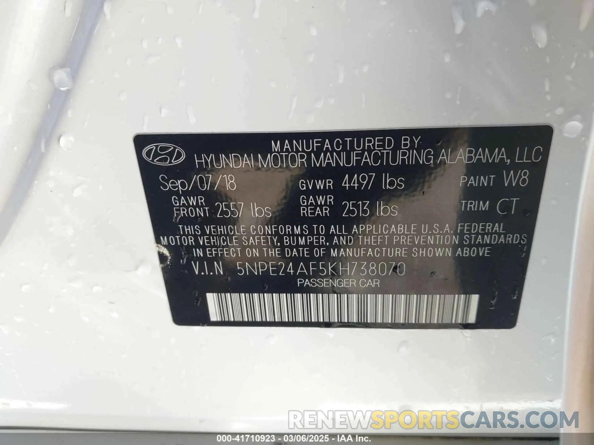 9 Фотография поврежденного автомобиля 5NPE24AF5KH738070 HYUNDAI SONATA 2019