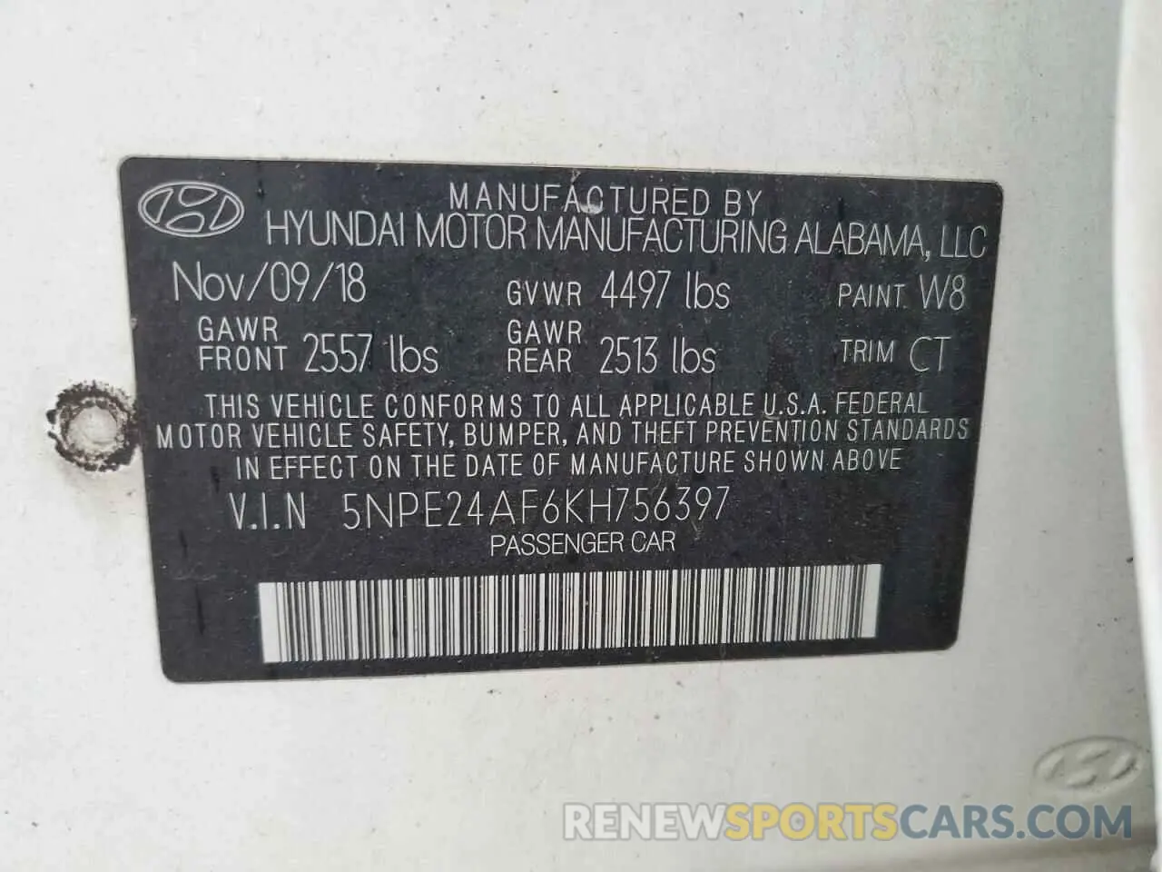 12 Фотография поврежденного автомобиля 5NPE24AF6KH756397 HYUNDAI SONATA 2019