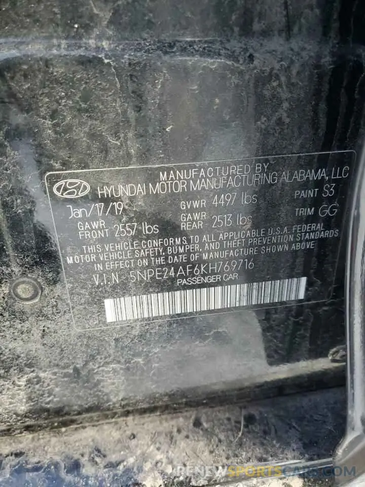 12 Photograph of a damaged car 5NPE24AF6KH769716 HYUNDAI SONATA 2019
