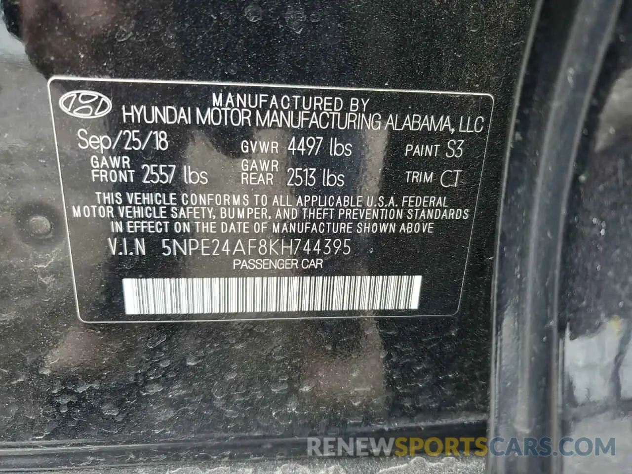 12 Фотография поврежденного автомобиля 5NPE24AF8KH744395 HYUNDAI SONATA 2019