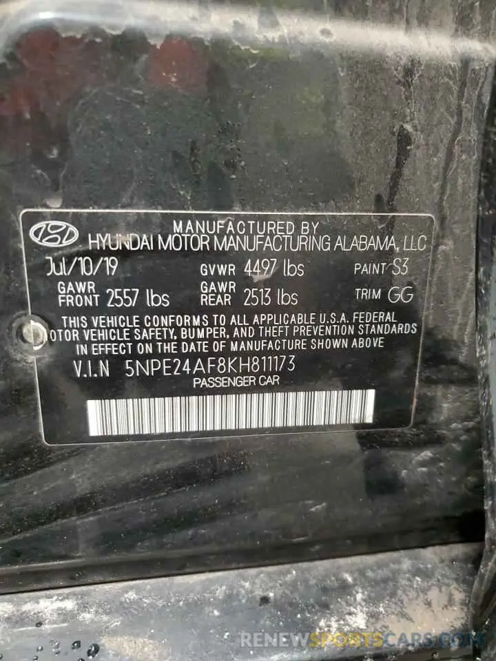 14 Фотография поврежденного автомобиля 5NPE24AF8KH811173 HYUNDAI SONATA 2019