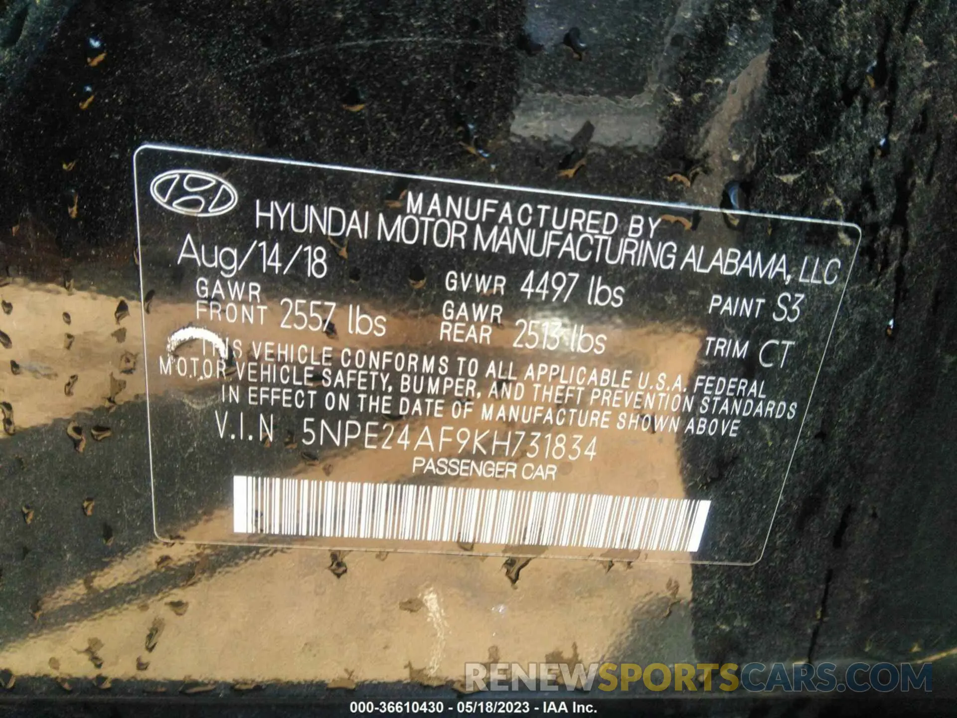 9 Photograph of a damaged car 5NPE24AF9KH731834 HYUNDAI SONATA 2019