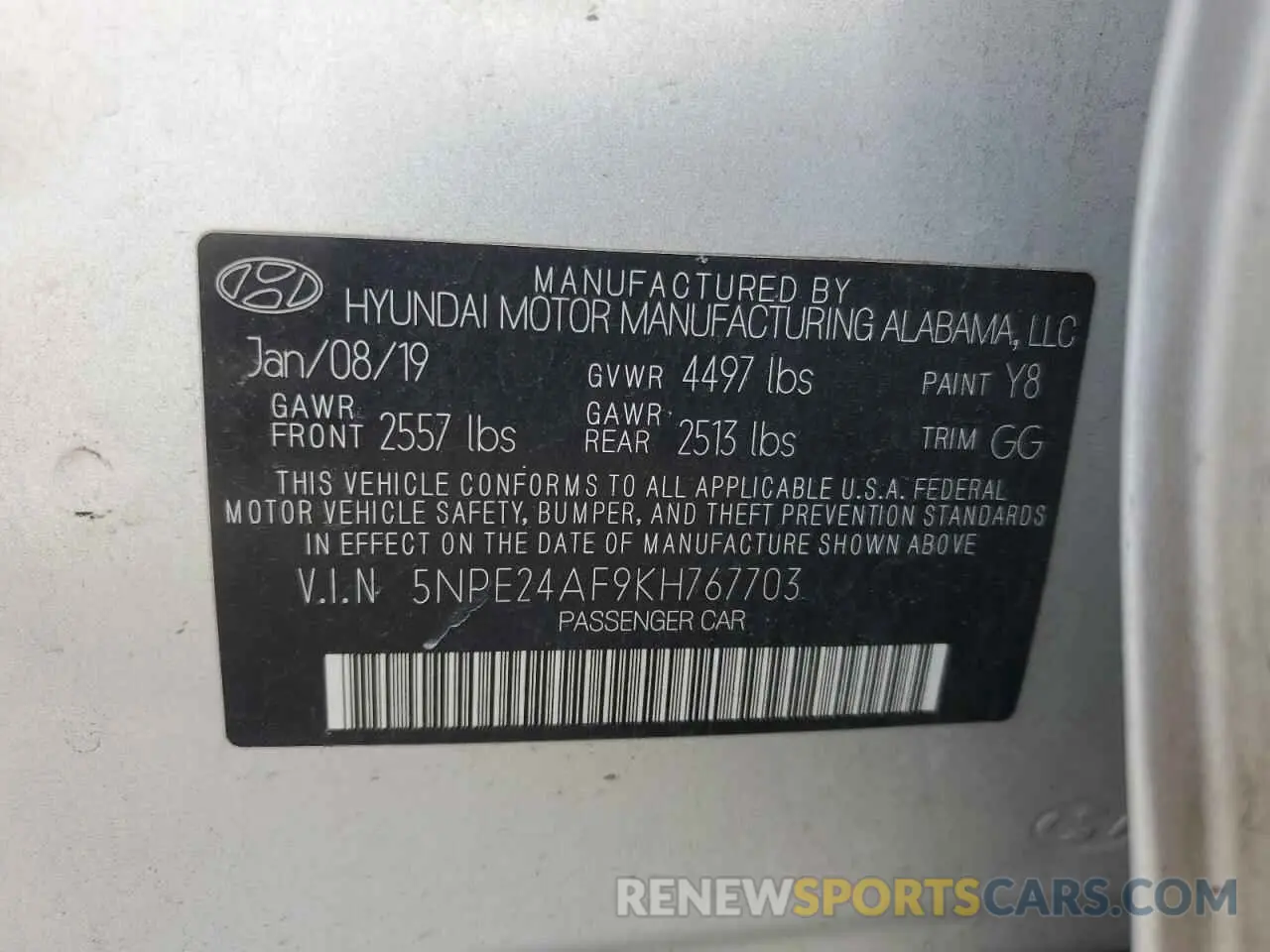 13 Photograph of a damaged car 5NPE24AF9KH767703 HYUNDAI SONATA 2019