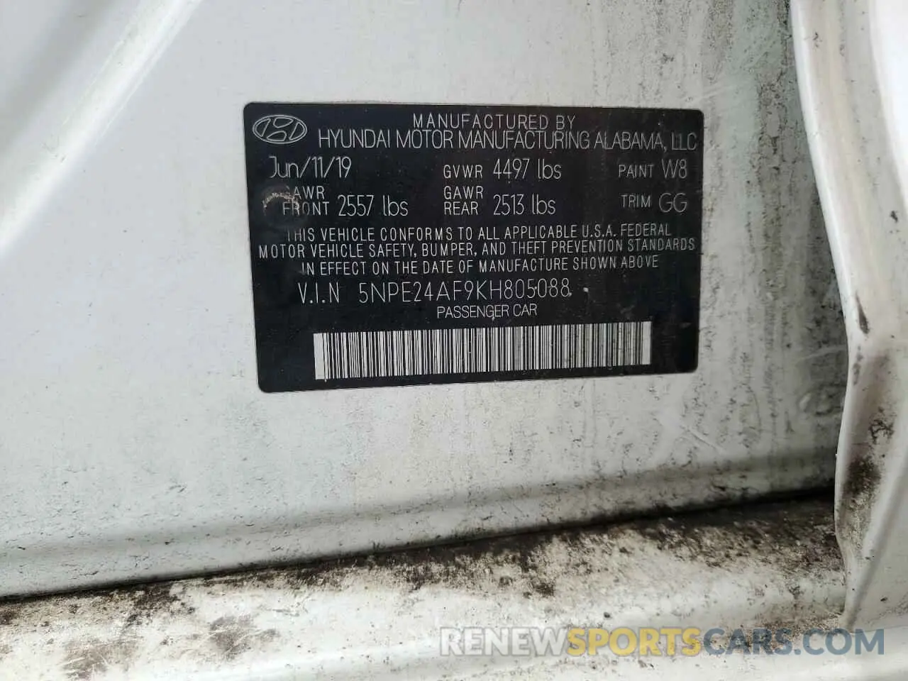 13 Photograph of a damaged car 5NPE24AF9KH805088 HYUNDAI SONATA 2019