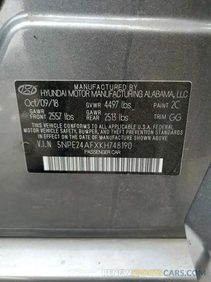 12 Photograph of a damaged car 5NPE24AFXKH748190 HYUNDAI SONATA 2019