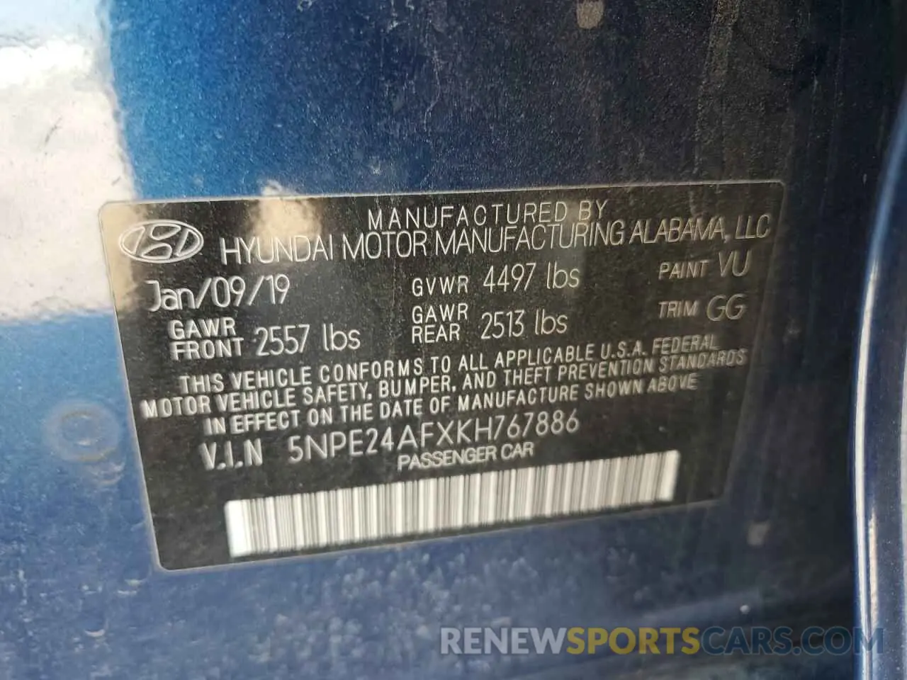 12 Photograph of a damaged car 5NPE24AFXKH767886 HYUNDAI SONATA 2019