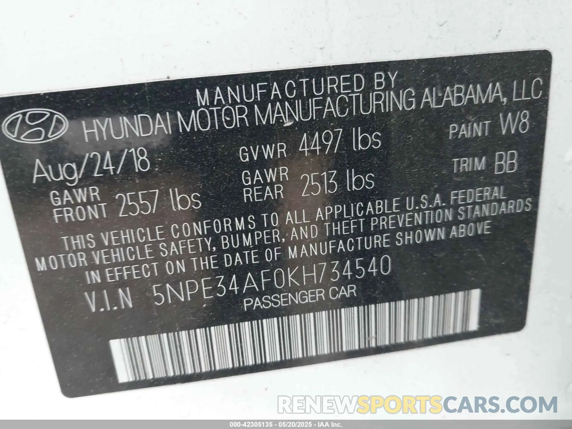 9 Photograph of a damaged car 5NPE34AF0KH734540 HYUNDAI SONATA 2019