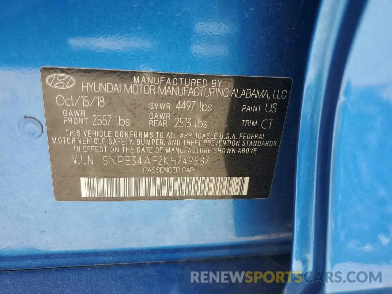 12 Photograph of a damaged car 5NPE34AF2KH749587 HYUNDAI SONATA 2019