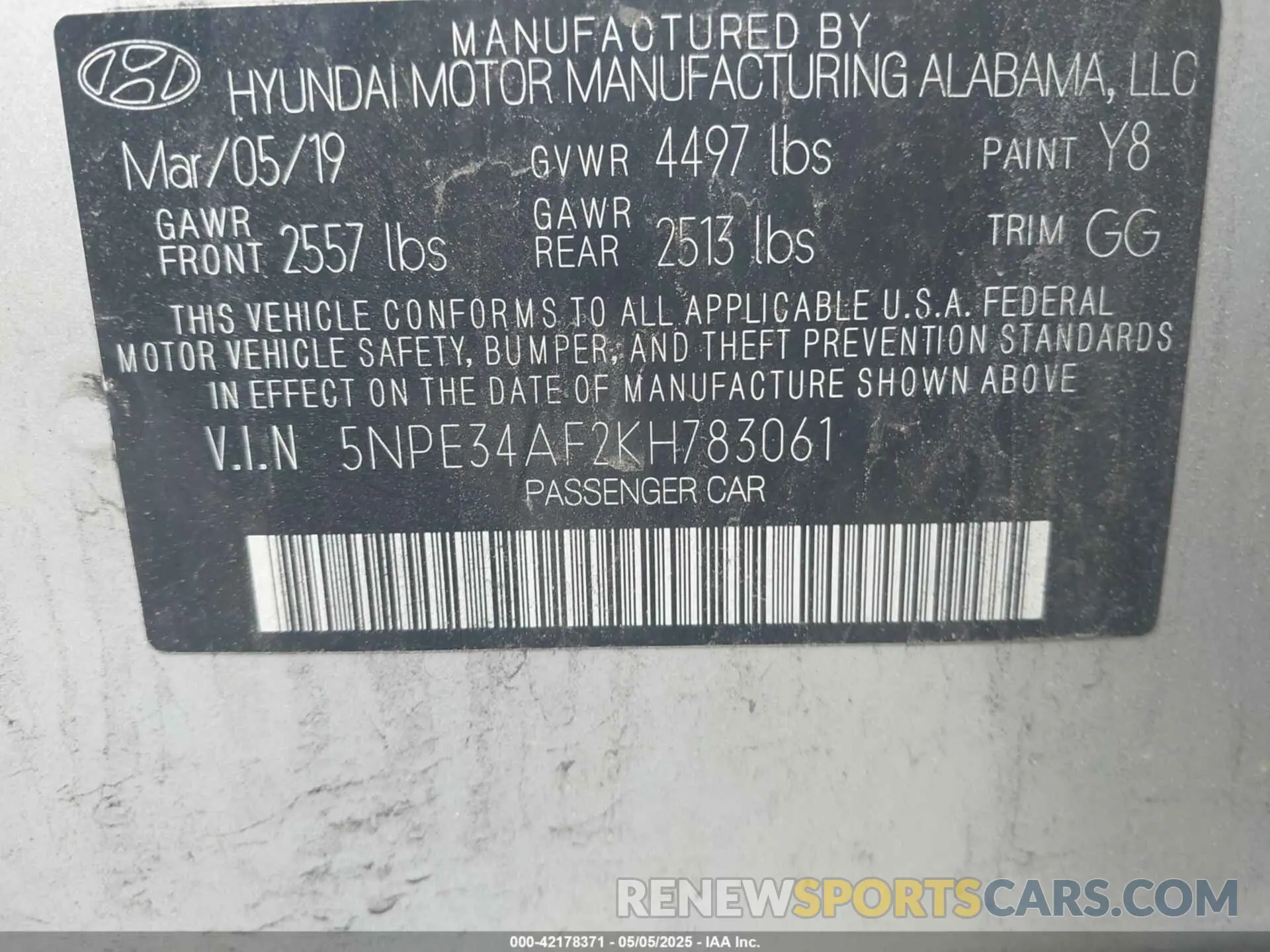 9 Фотография поврежденного автомобиля 5NPE34AF2KH783061 HYUNDAI SONATA 2019