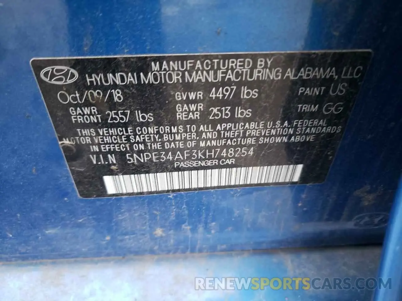 13 Photograph of a damaged car 5NPE34AF3KH748254 HYUNDAI SONATA 2019
