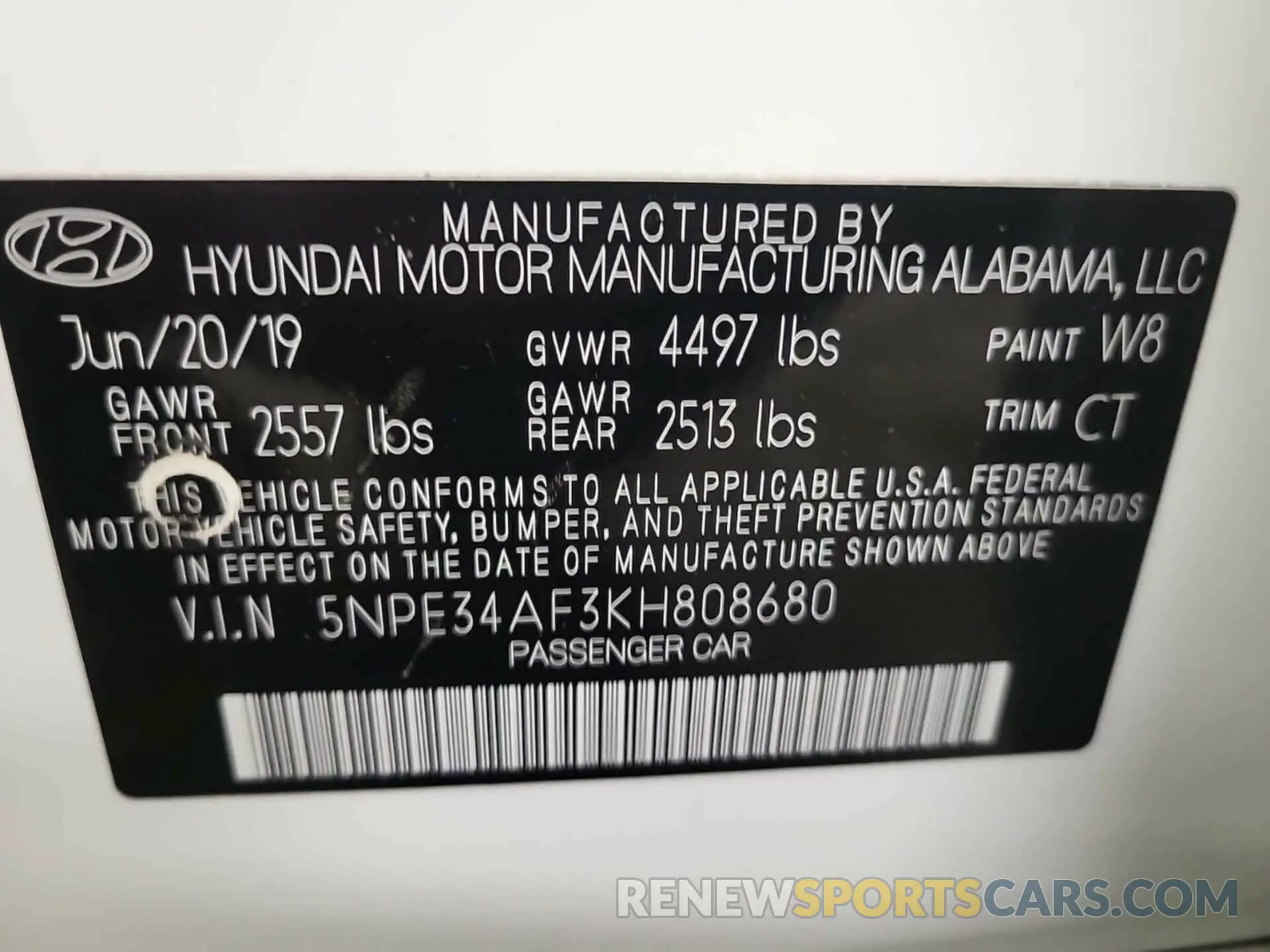 5 Фотография поврежденного автомобиля 5NPE34AF3KH808680 HYUNDAI SONATA 2019