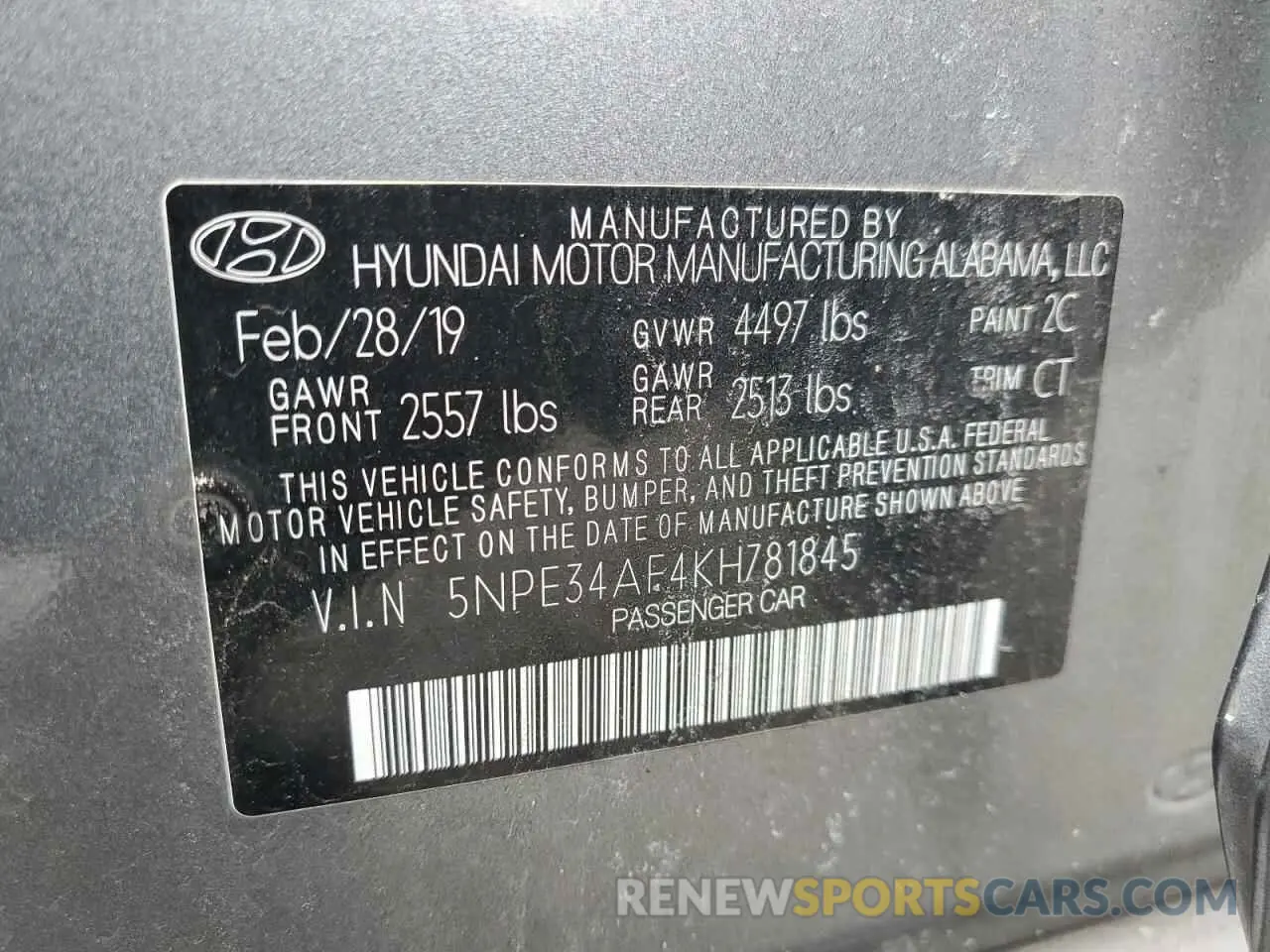14 Фотография поврежденного автомобиля 5NPE34AF4KH781845 HYUNDAI SONATA 2019