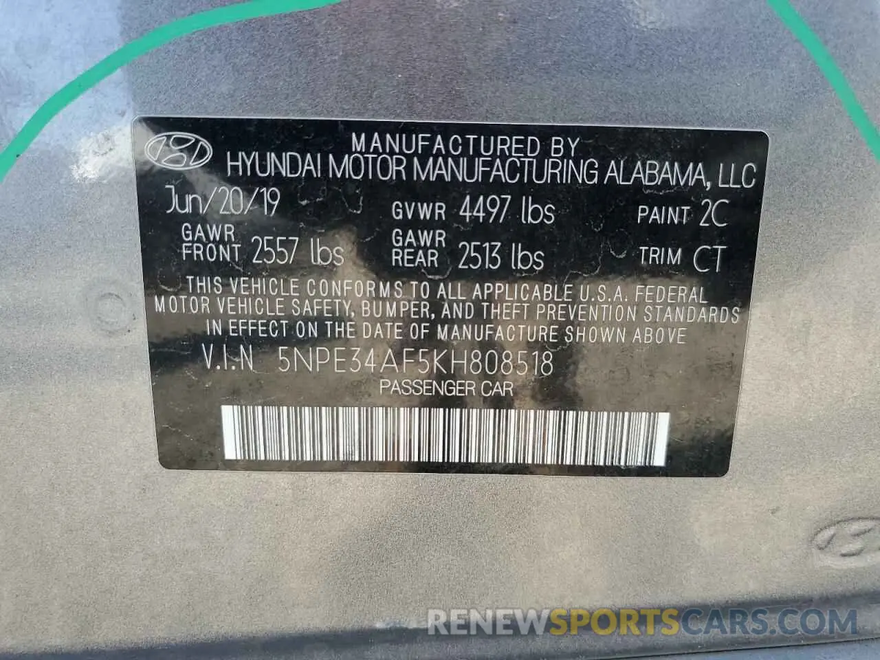 12 Фотография поврежденного автомобиля 5NPE34AF5KH808518 HYUNDAI SONATA 2019