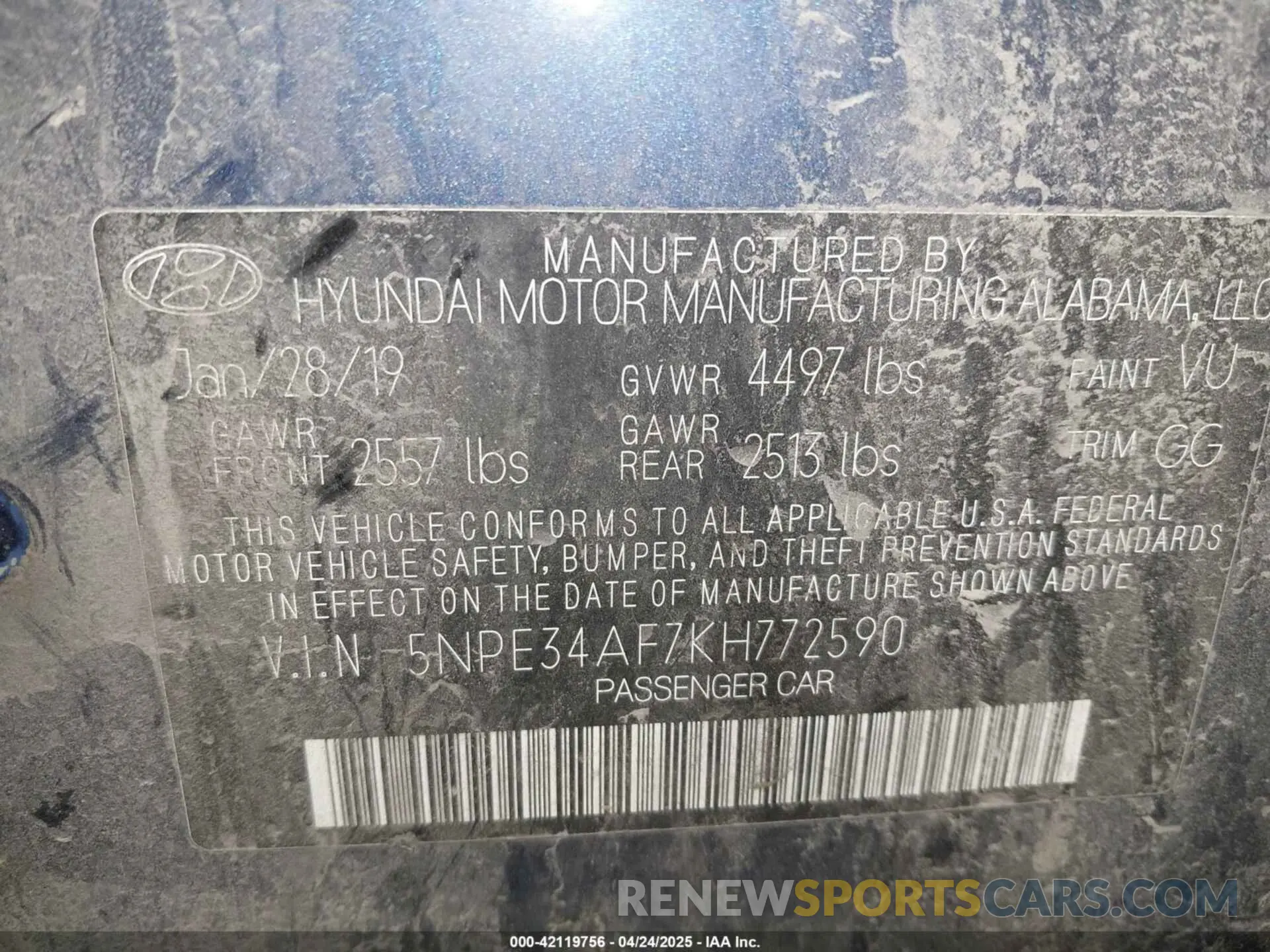 9 Photograph of a damaged car 5NPE34AF7KH772590 HYUNDAI SONATA 2019