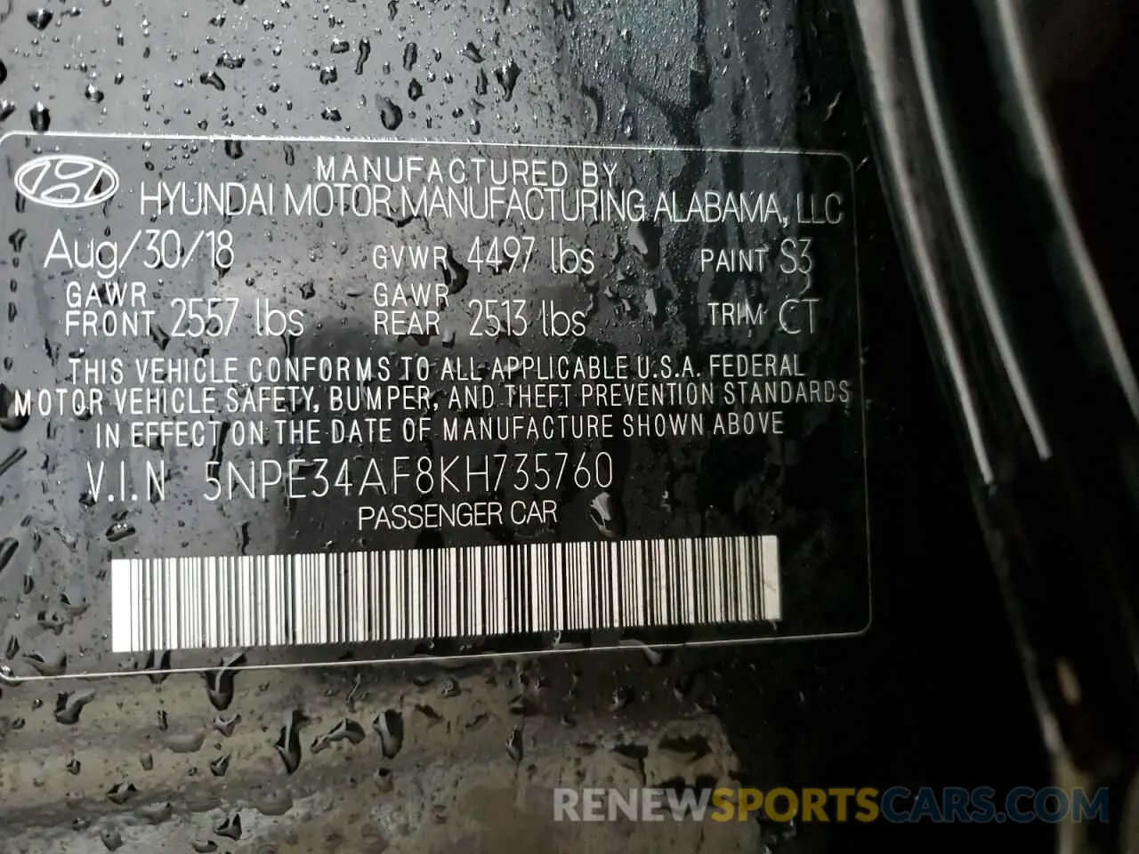 12 Photograph of a damaged car 5NPE34AF8KH735760 HYUNDAI SONATA 2019