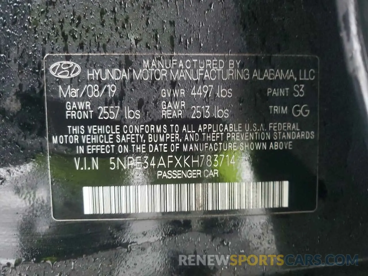 12 Photograph of a damaged car 5NPE34AFXKH783714 HYUNDAI SONATA 2019